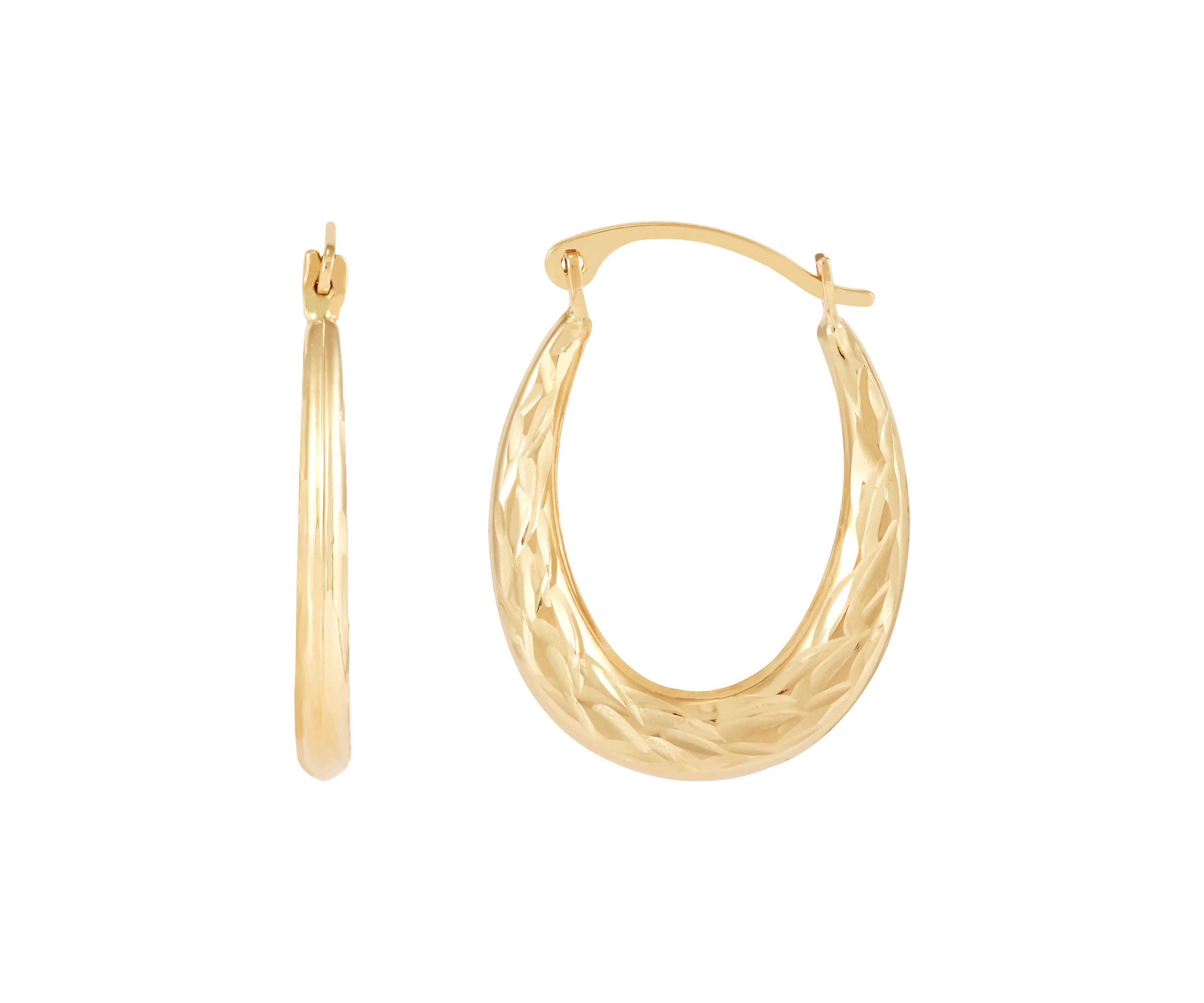 Oval Crystal Cut Tube Hoop Earrings in 10K Yellow Gold