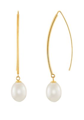 Belk & Co Freshwater Pearl Hook Earrings in 10k Yellow Gold