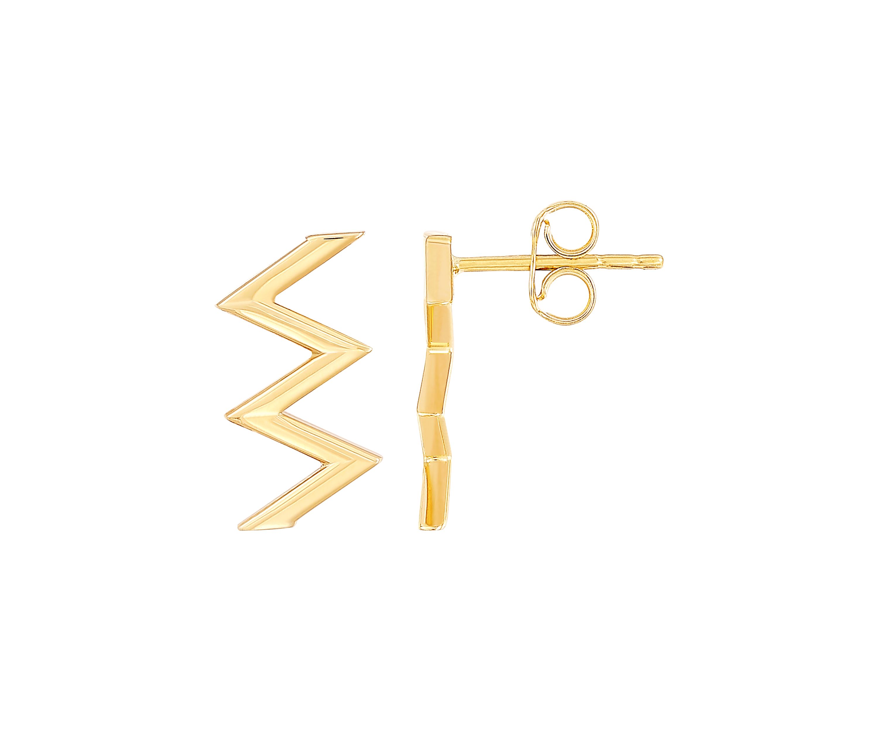 Zig Zag Bar Stud Earrings in 10K Yellow Gold