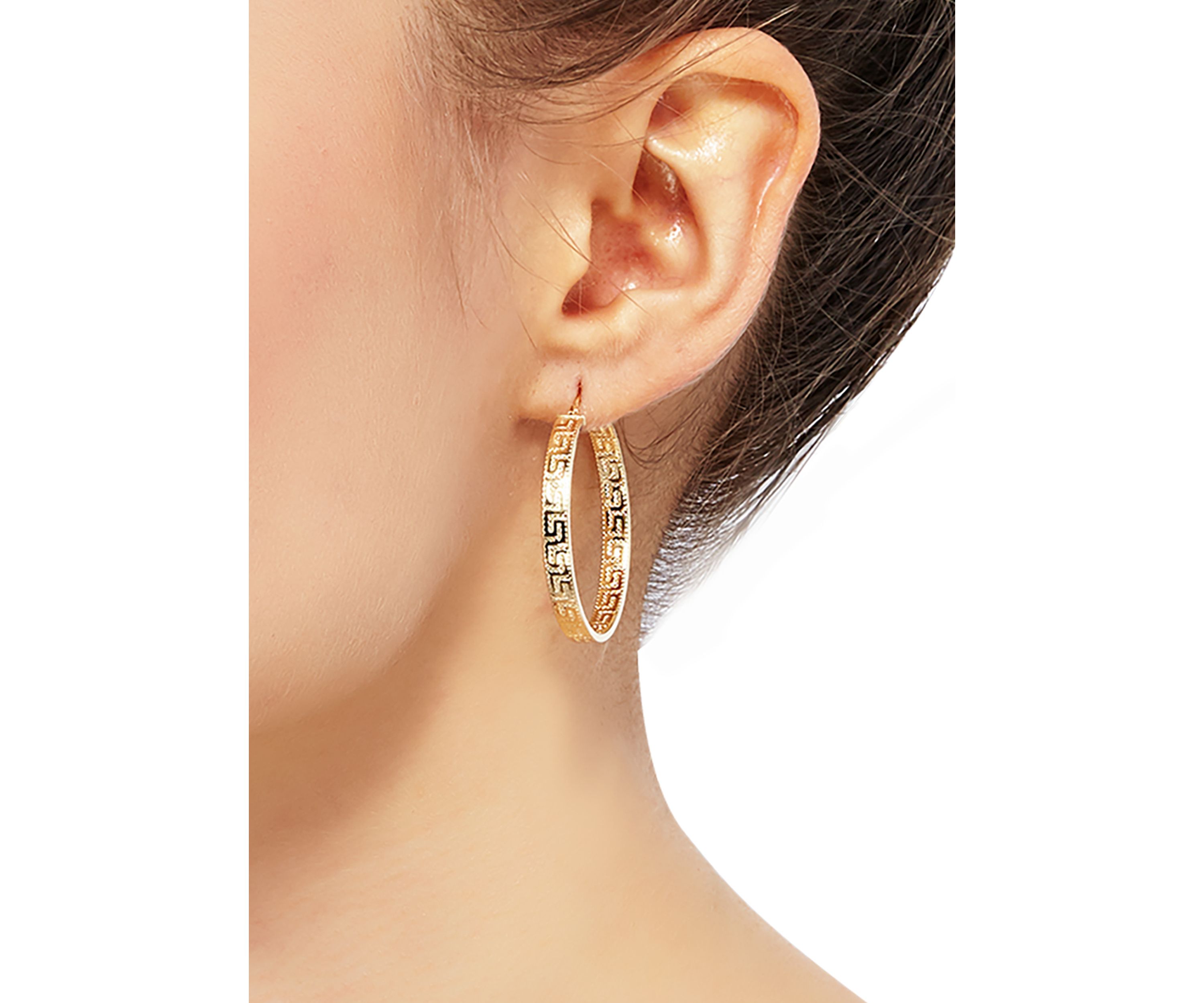 Greek Key Tube Hoop Earrings in 10K Yellow Gold