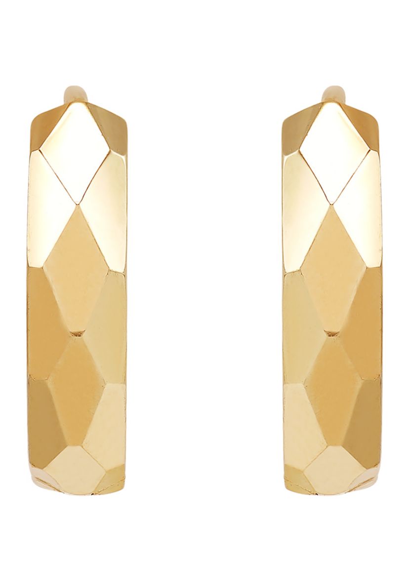 Faceted Design Huggies Hoop in 10K Yellow Gold