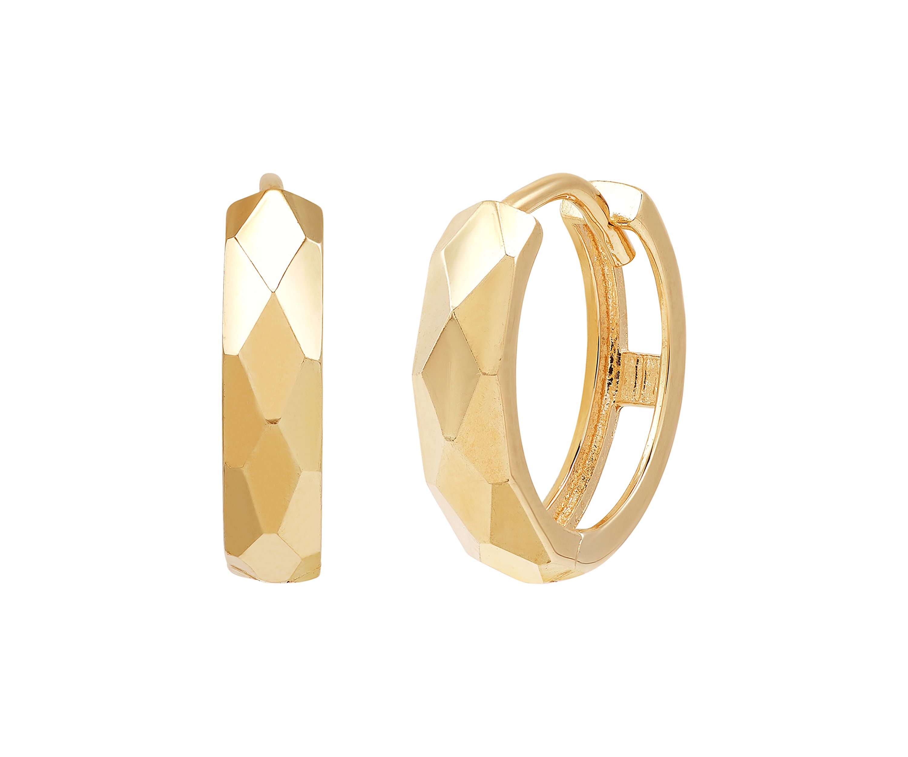 Faceted Design Huggies Hoop in 10K Yellow Gold