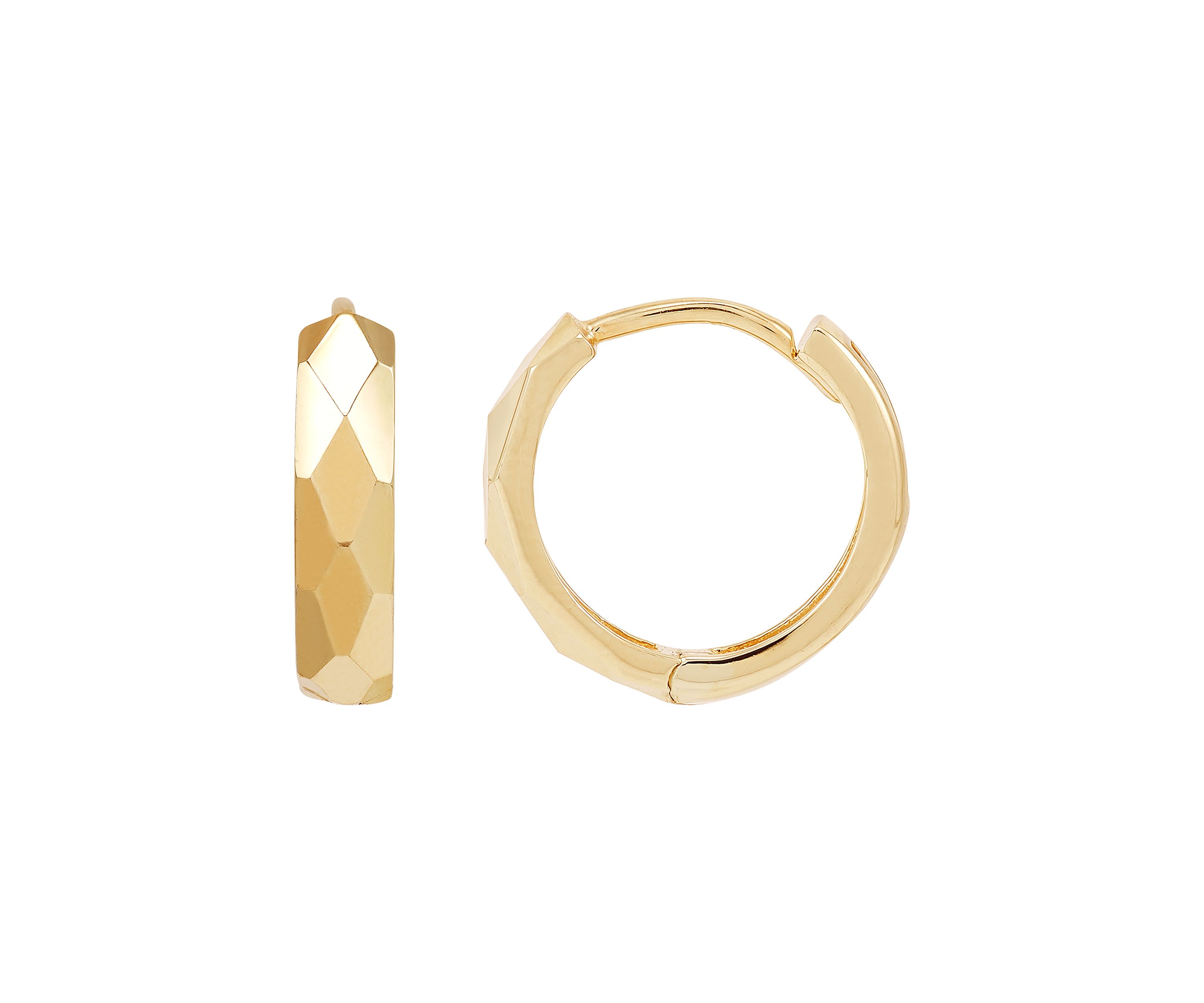Faceted Design Huggies Hoop in 10K Yellow Gold
