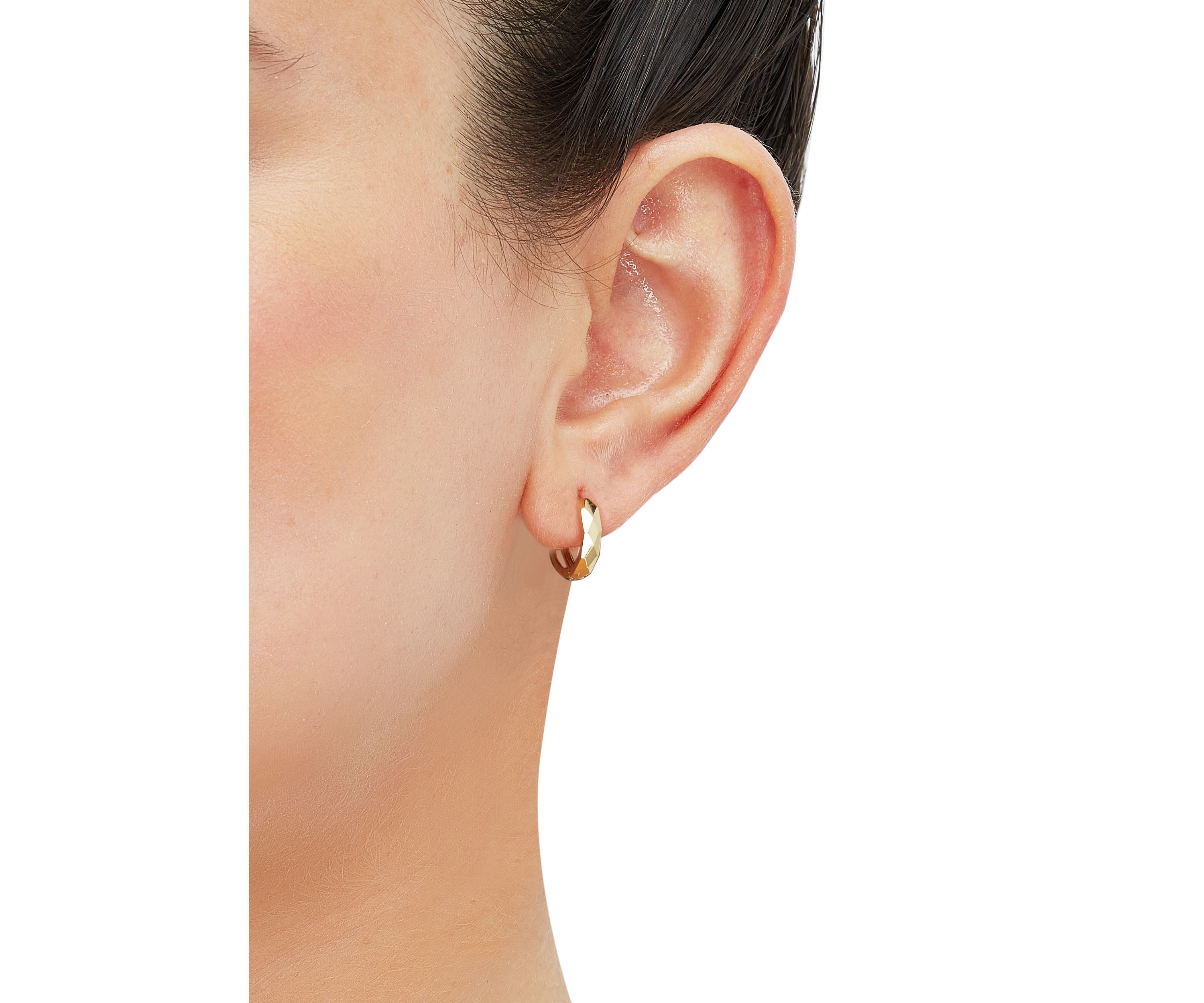 Faceted Design Huggies Hoop in 10K Yellow Gold