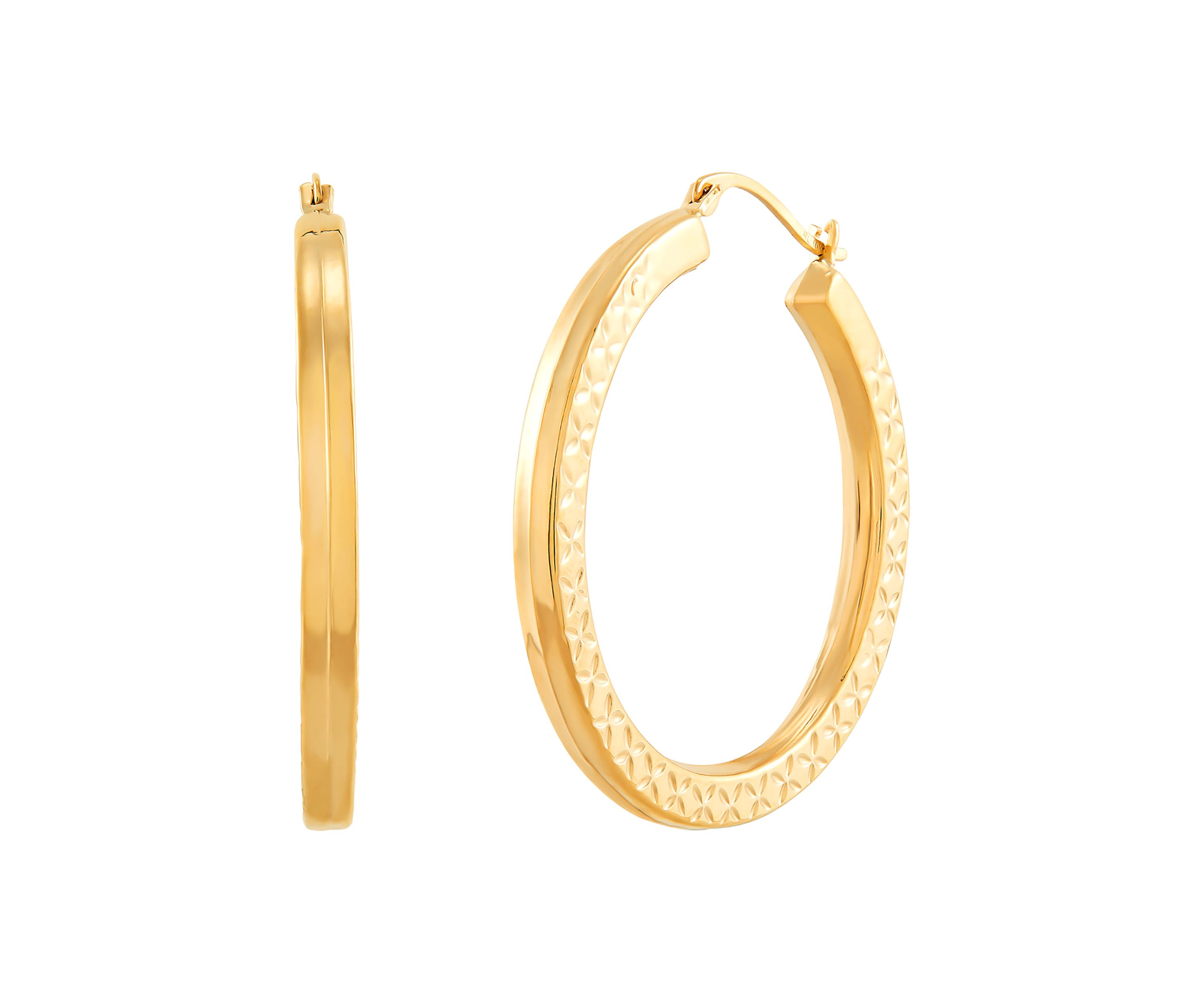 Square Pattern Hoop Earrings in 10K Yellow Gold