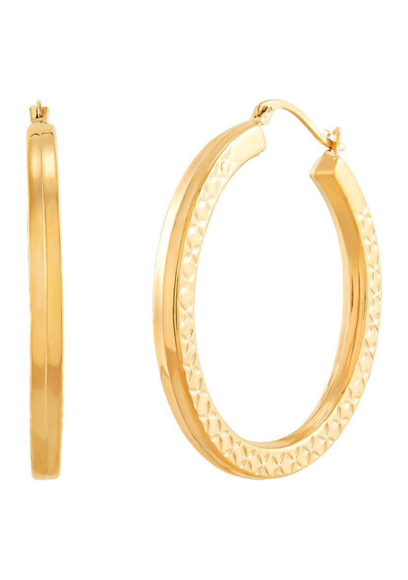 Square Pattern Hoop Earrings in 10K Yellow Gold