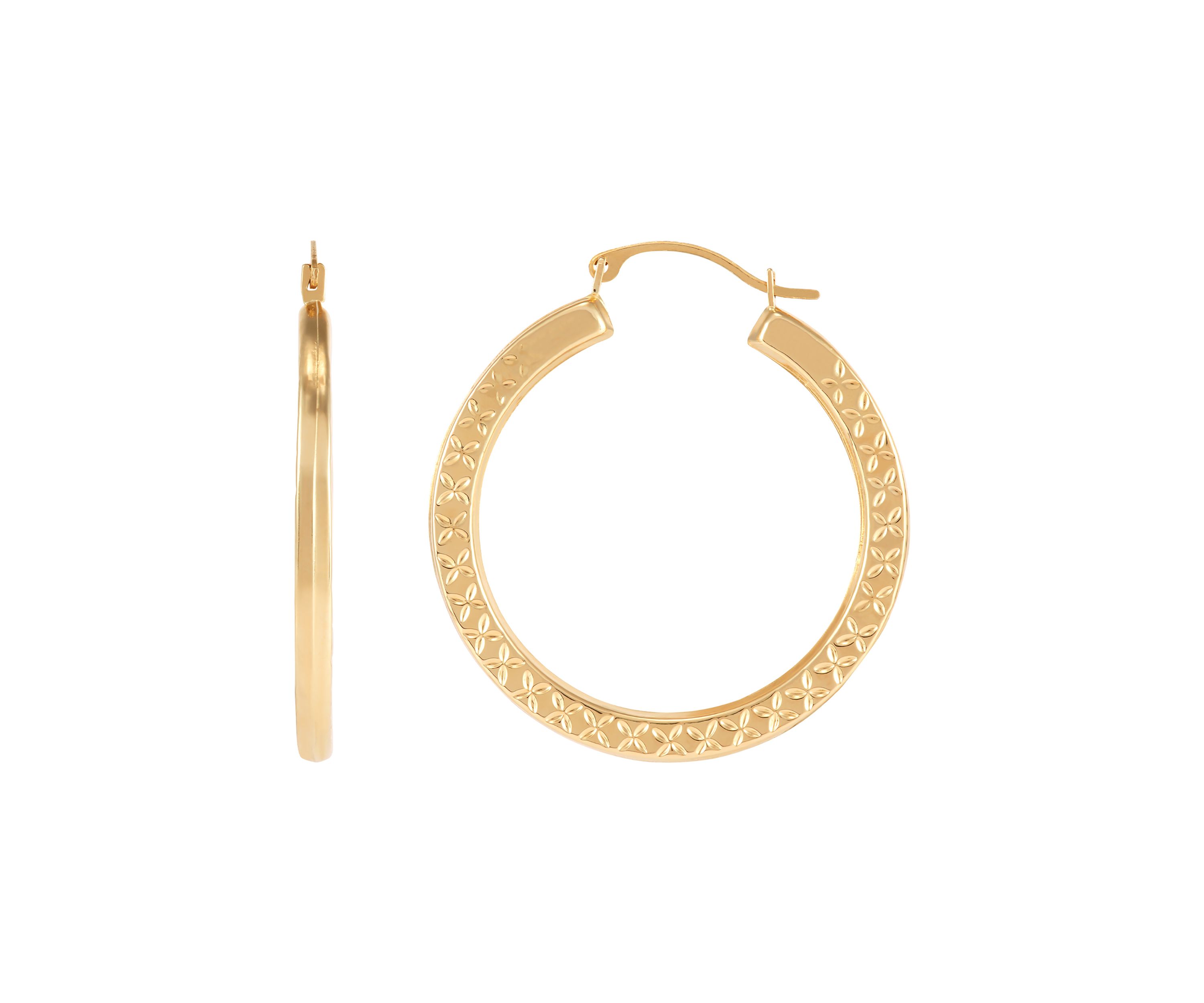 Square Pattern Hoop Earrings in 10K Yellow Gold