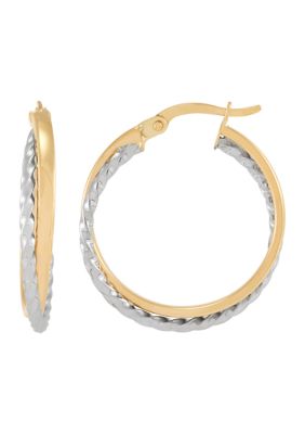 Belk & Co Double Round Hoop Earrings in 10K Yellow and White Gold
