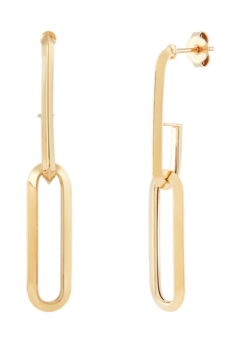 J with Paperclip Drop Hoop in 10K Yellow Gold