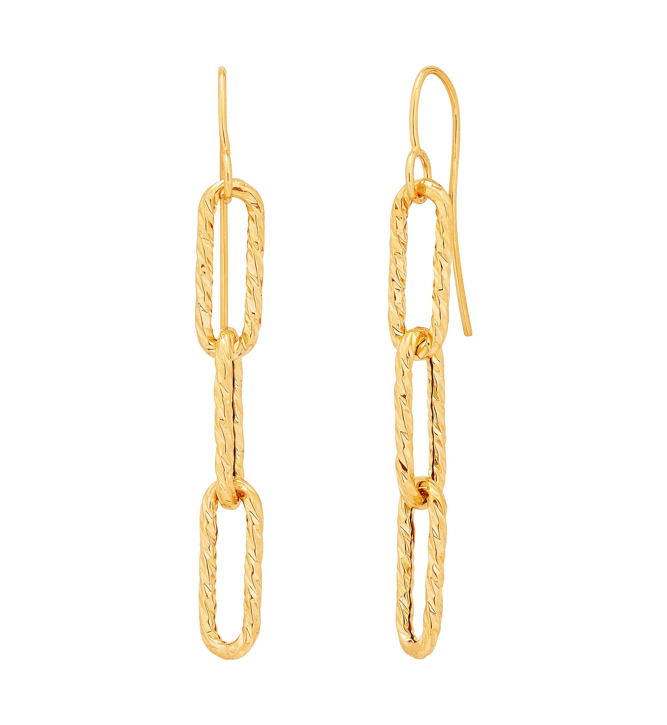 Paperclip Links Drop Earring in 10K Yellow Gold
