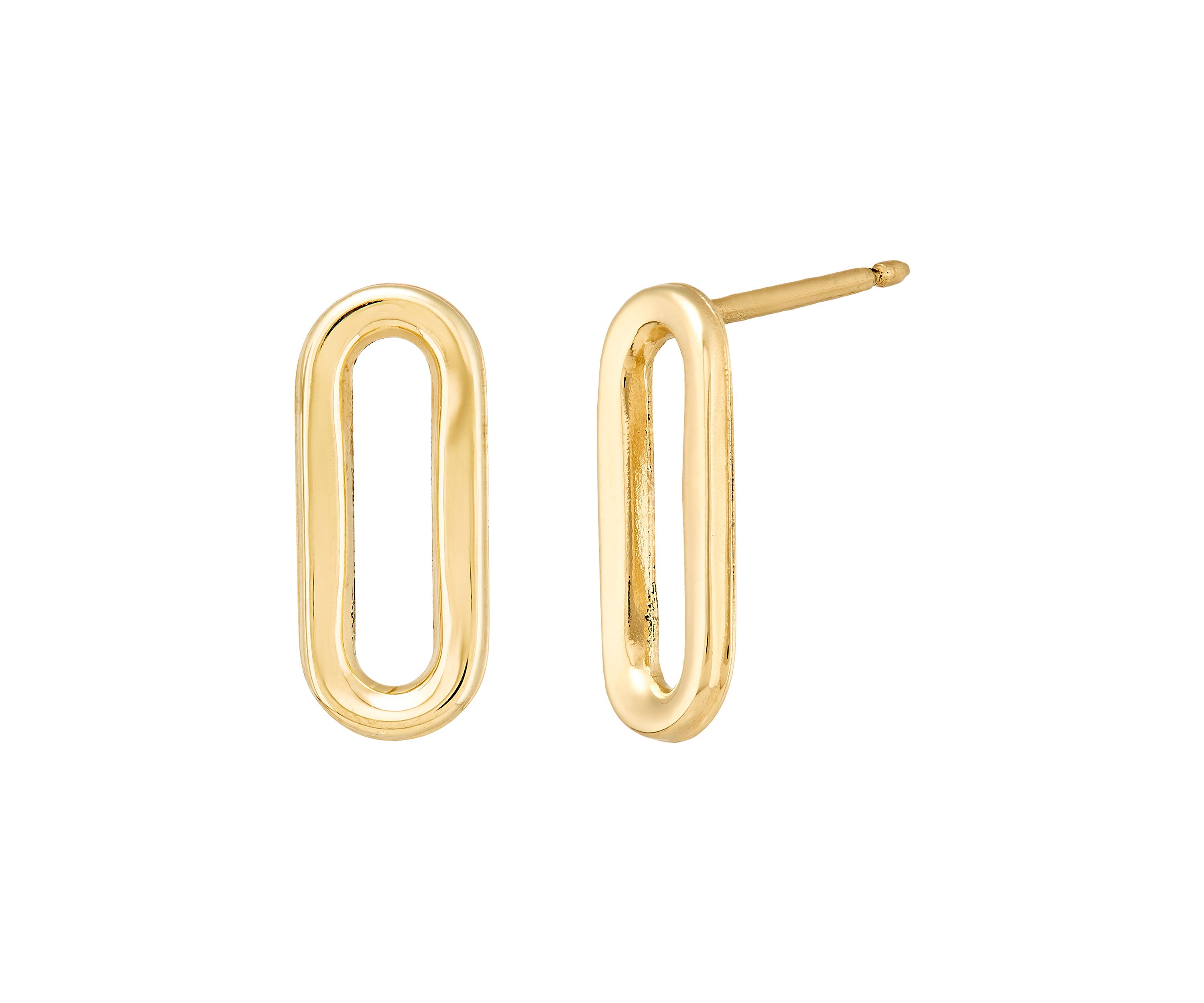 Small Paperclip Stud Earrings in 10K Yellow Gold