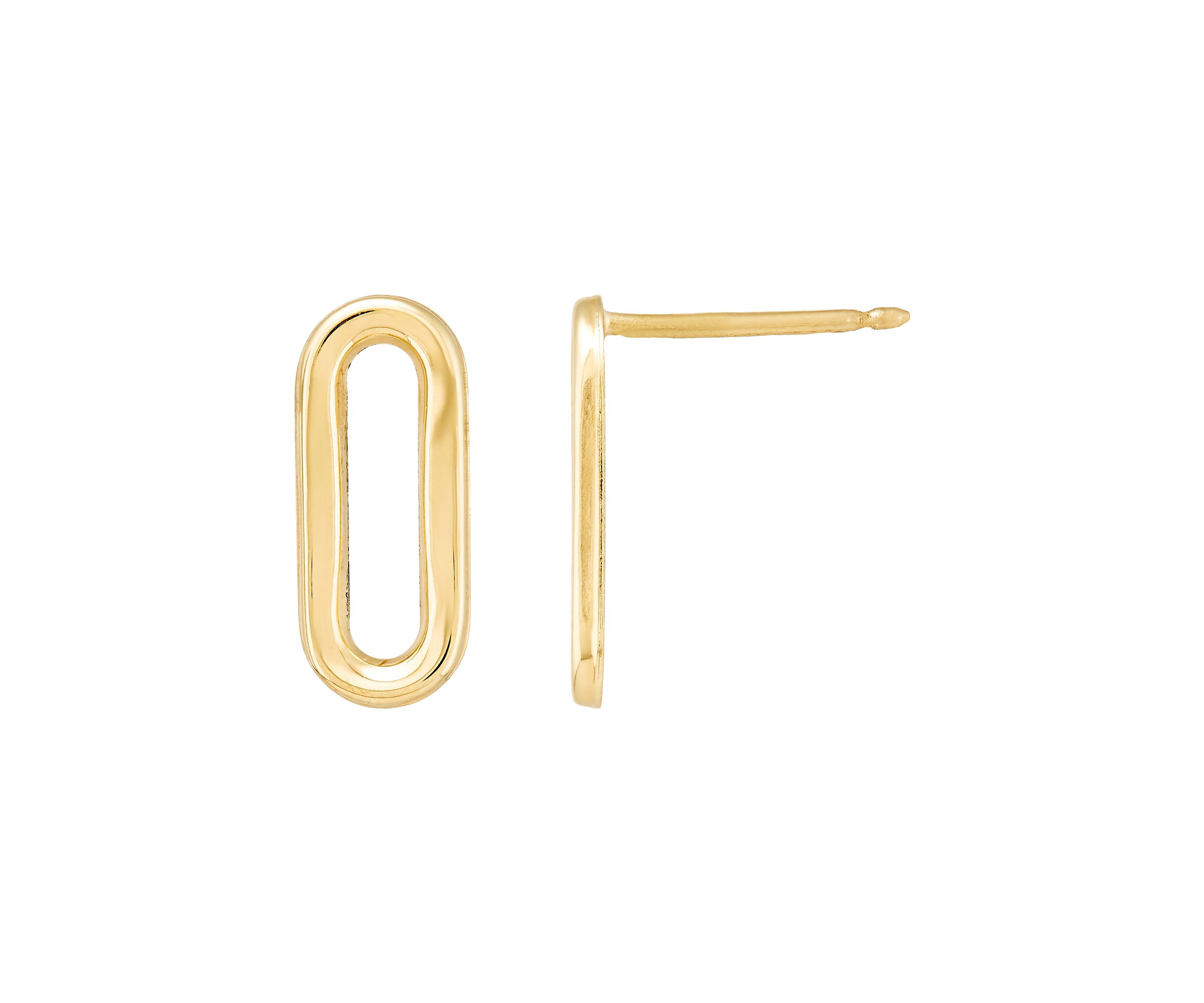 Small Paperclip Stud Earrings in 10K Yellow Gold