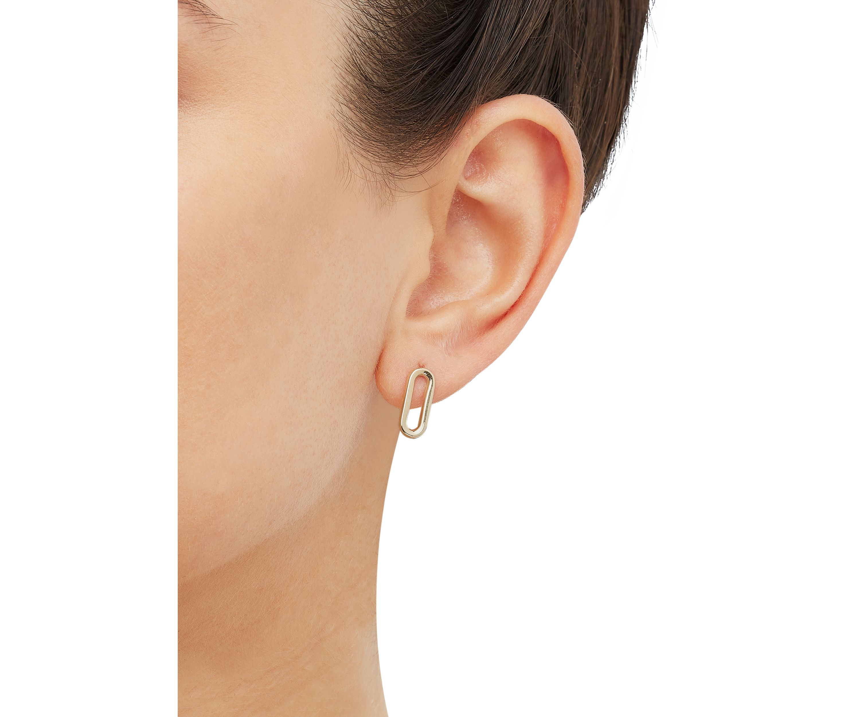 Small Paperclip Stud Earrings in 10K Yellow Gold