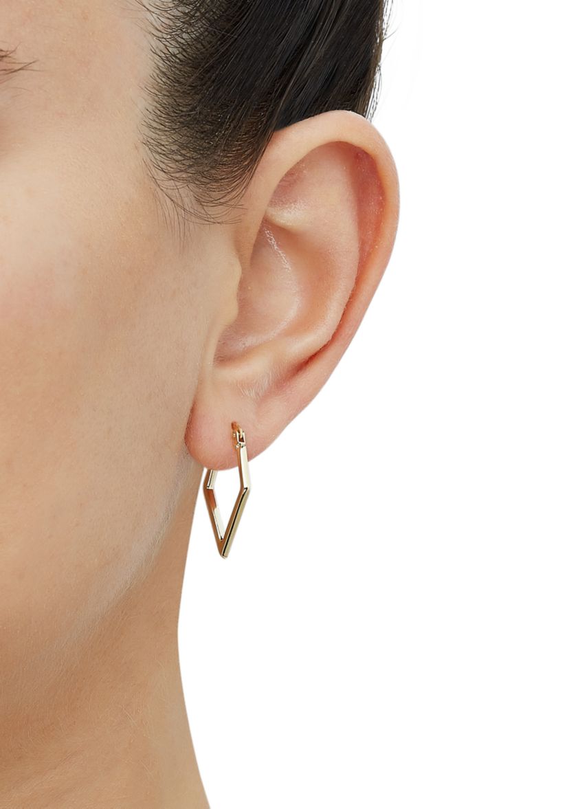 Diamond Shape Tube Hoop Earrings in 10K Yellow Gold