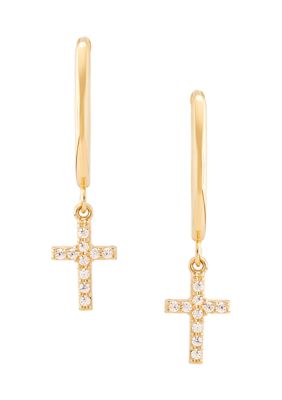 Belk & Co Oval Huggies with Cross Drop Earrings in 10K Yellow Gold