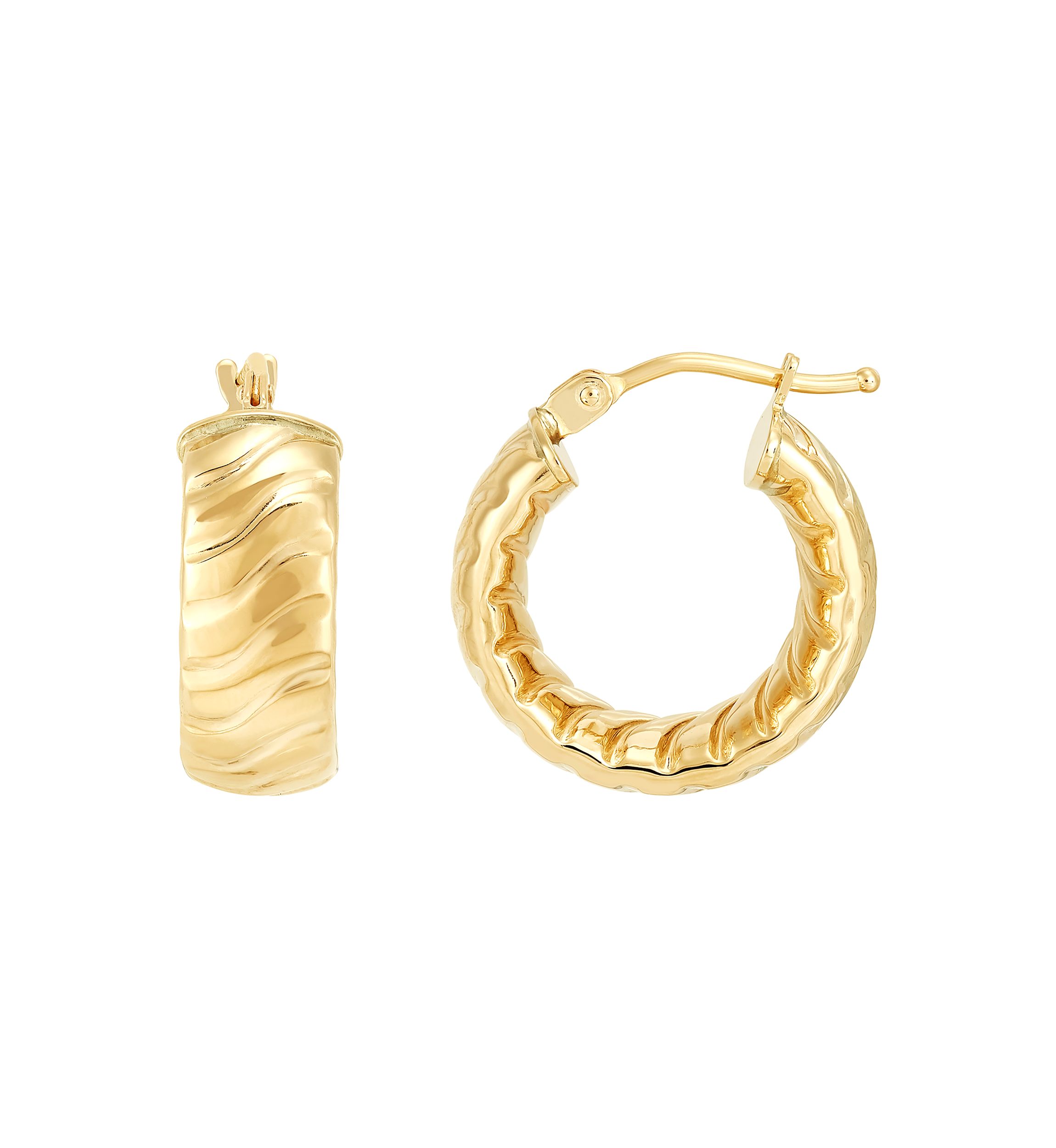 Ribbed Tube Huggie Hoop Earrings in 10K Yellow Gold