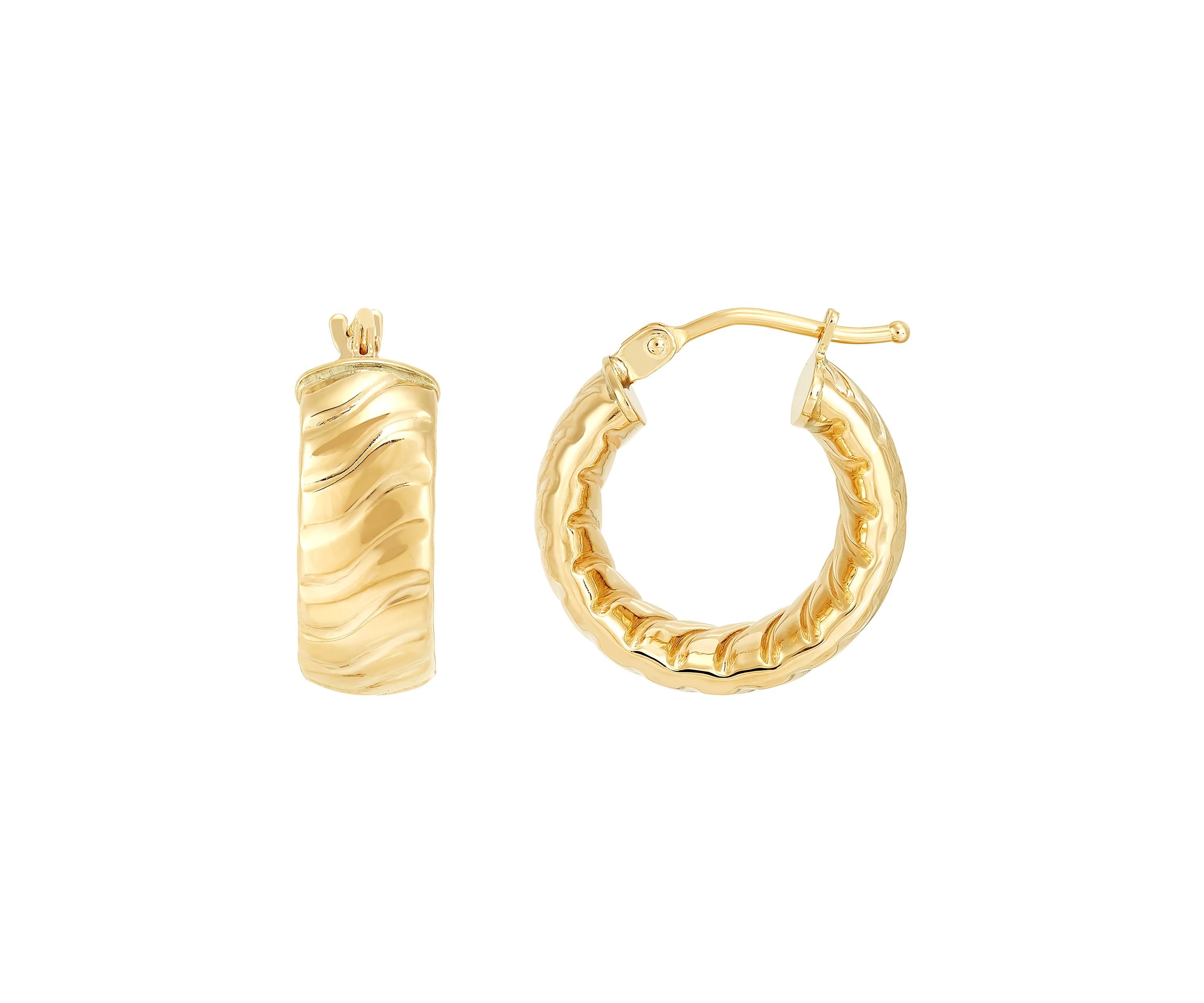 Ribbed Tube Huggie Hoop Earrings in 10K Yellow Gold