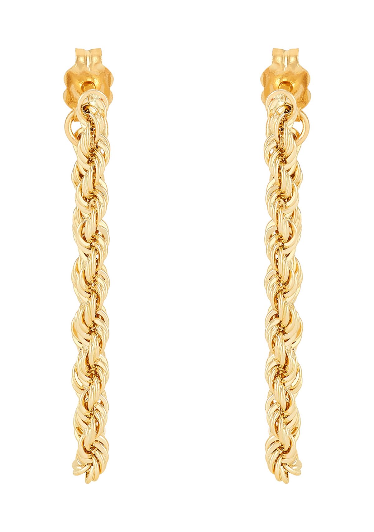 Hollow Rope Front to Back Chain Link Earrings in 10K Yellow Gold