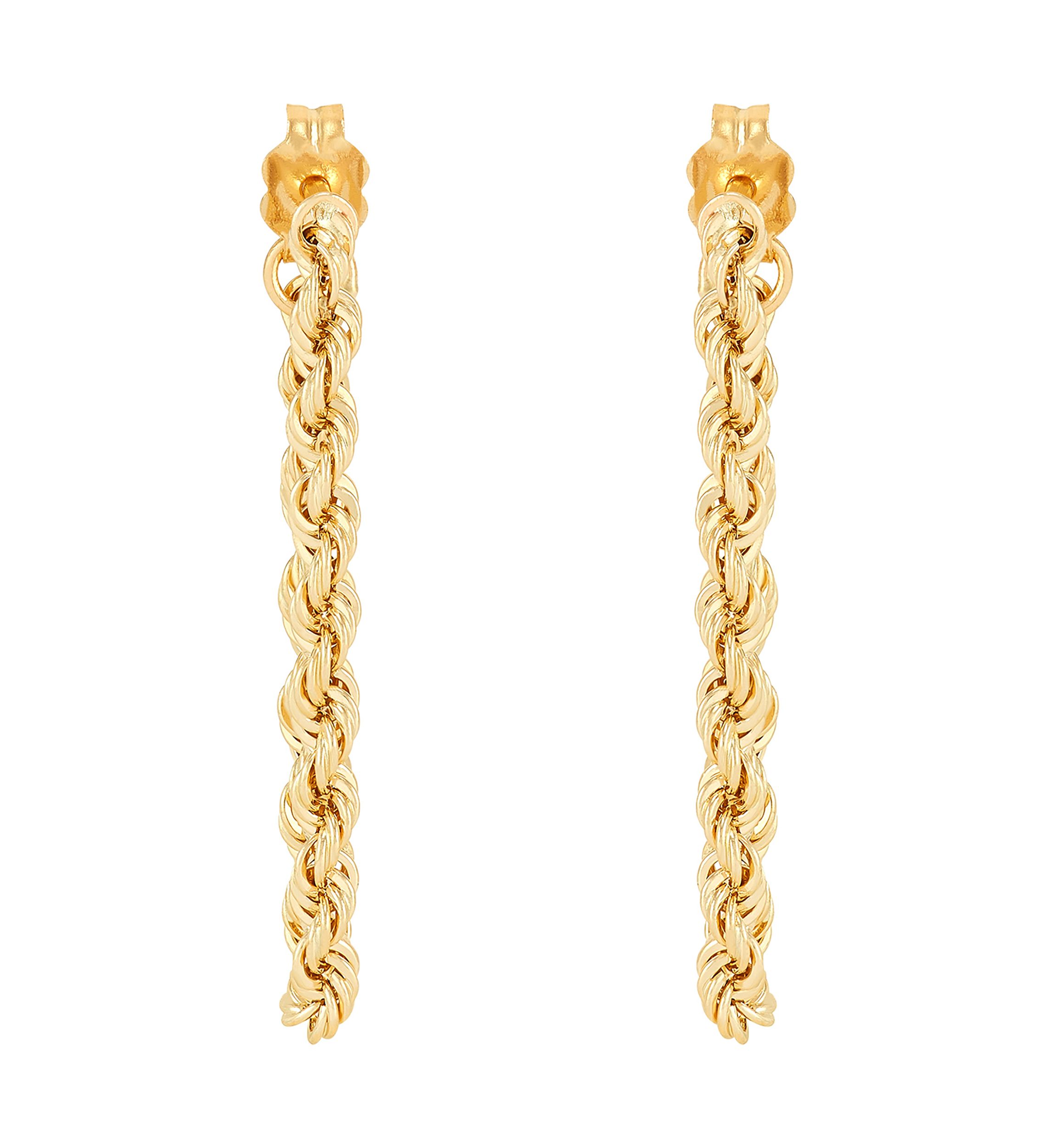 Hollow Rope Front to Back Chain Link Earrings in 10K Yellow Gold