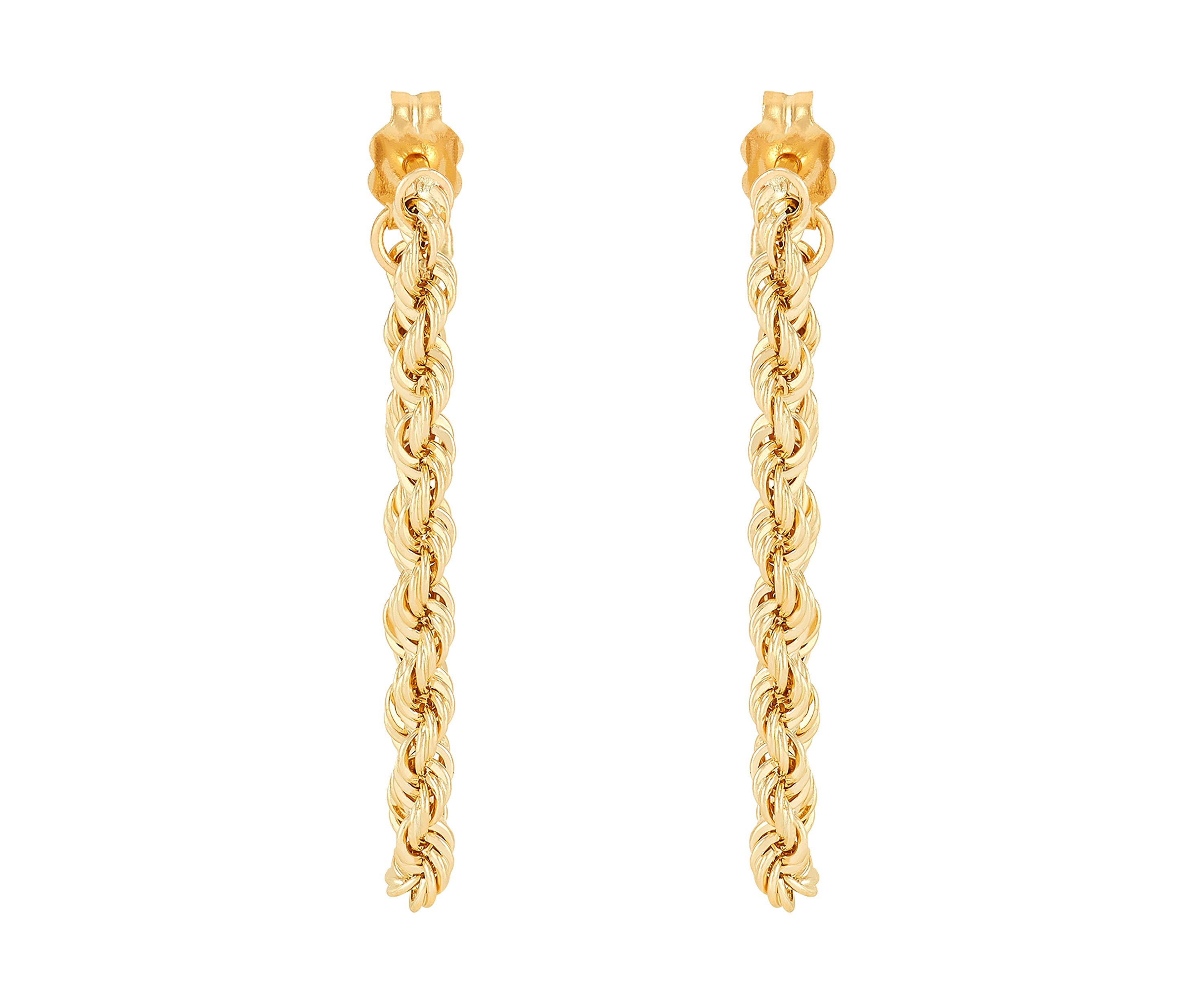 Hollow Rope Front to Back Chain Link Earrings in 10K Yellow Gold