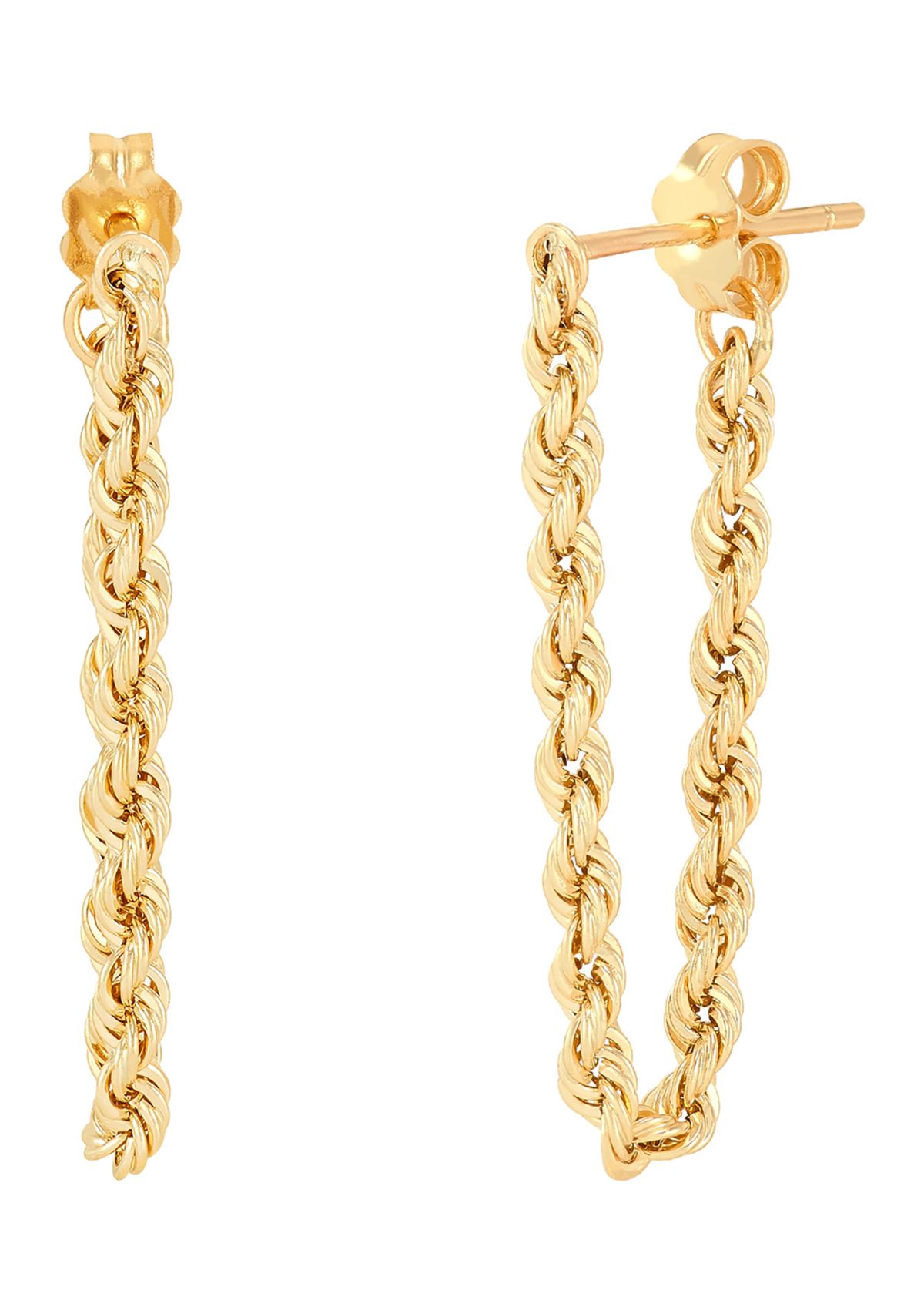 Hollow Rope Front to Back Chain Link Earrings in 10K Yellow Gold