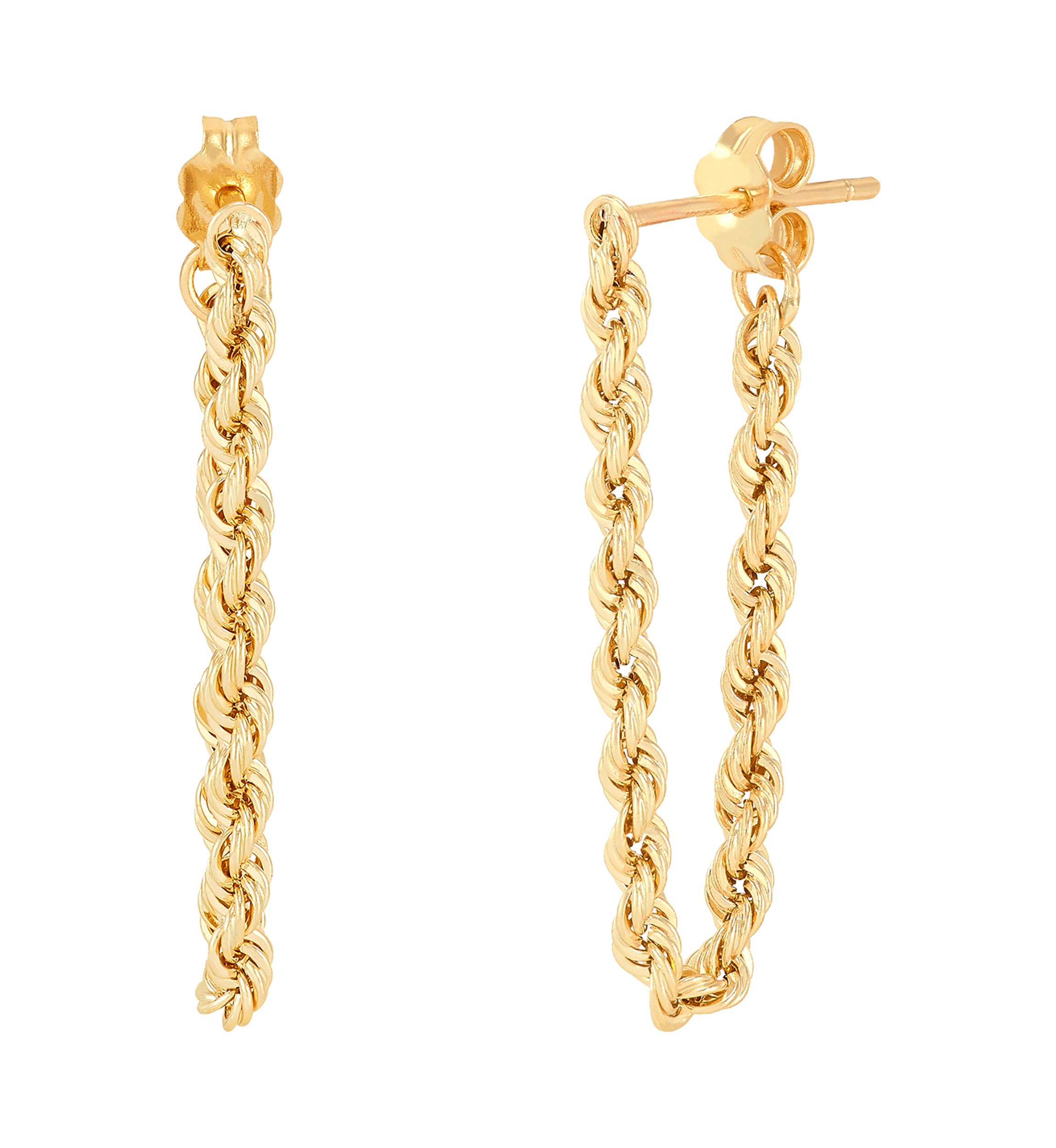 Hollow Rope Front to Back Chain Link Earrings in 10K Yellow Gold