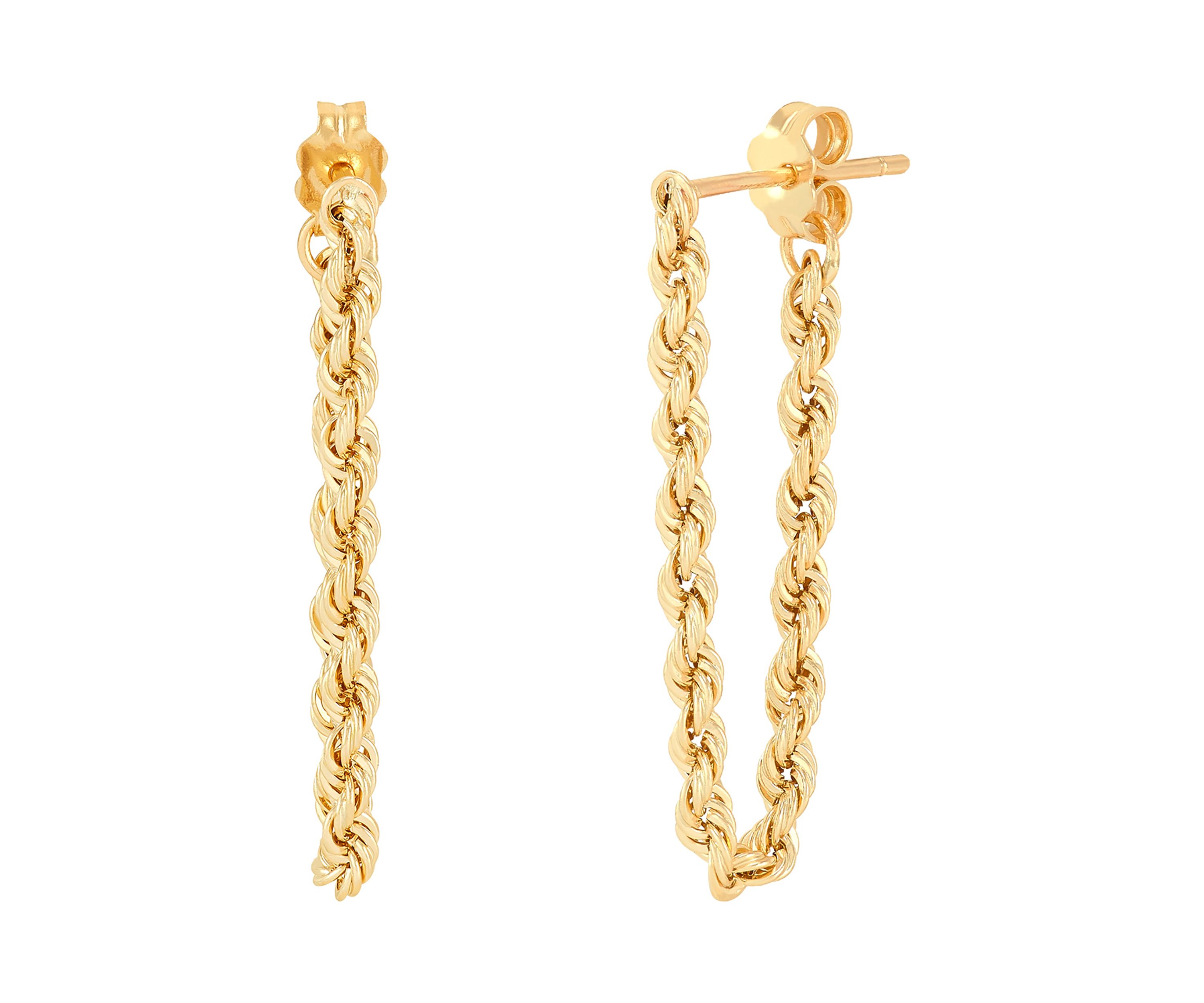 Hollow Rope Front to Back Chain Link Earrings in 10K Yellow Gold