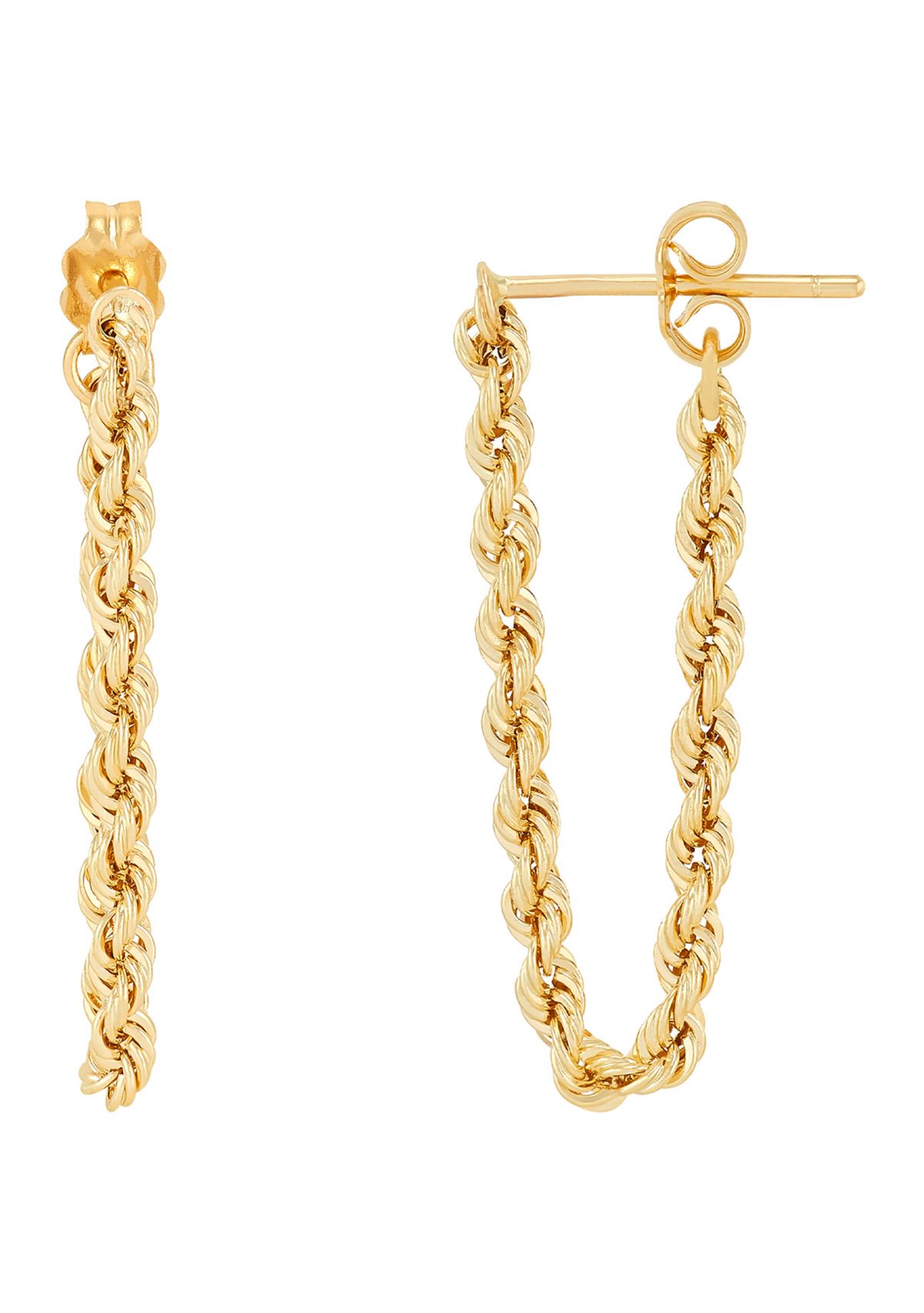 Hollow Rope Front to Back Chain Link Earrings in 10K Yellow Gold