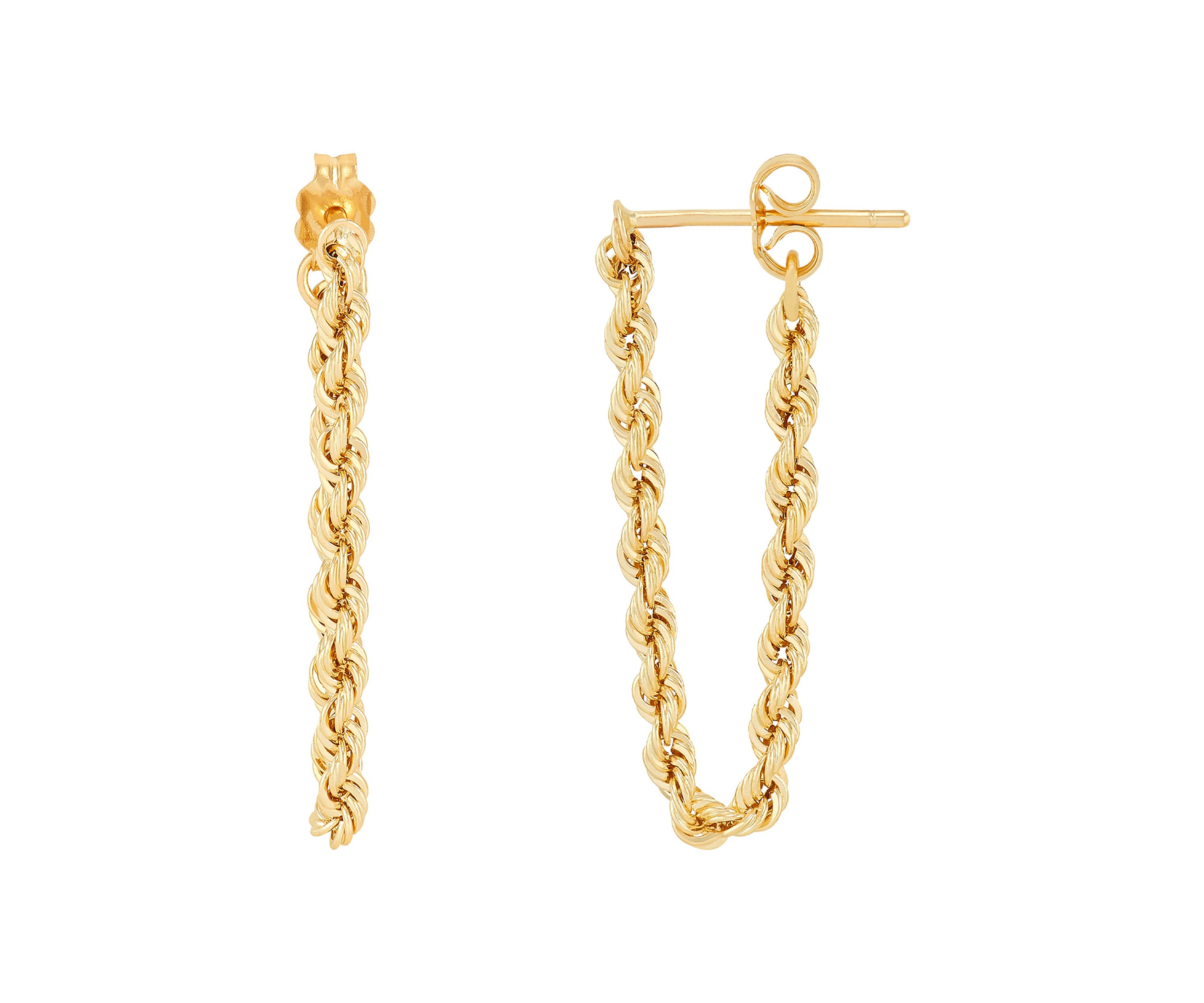 Hollow Rope Front to Back Chain Link Earrings in 10K Yellow Gold
