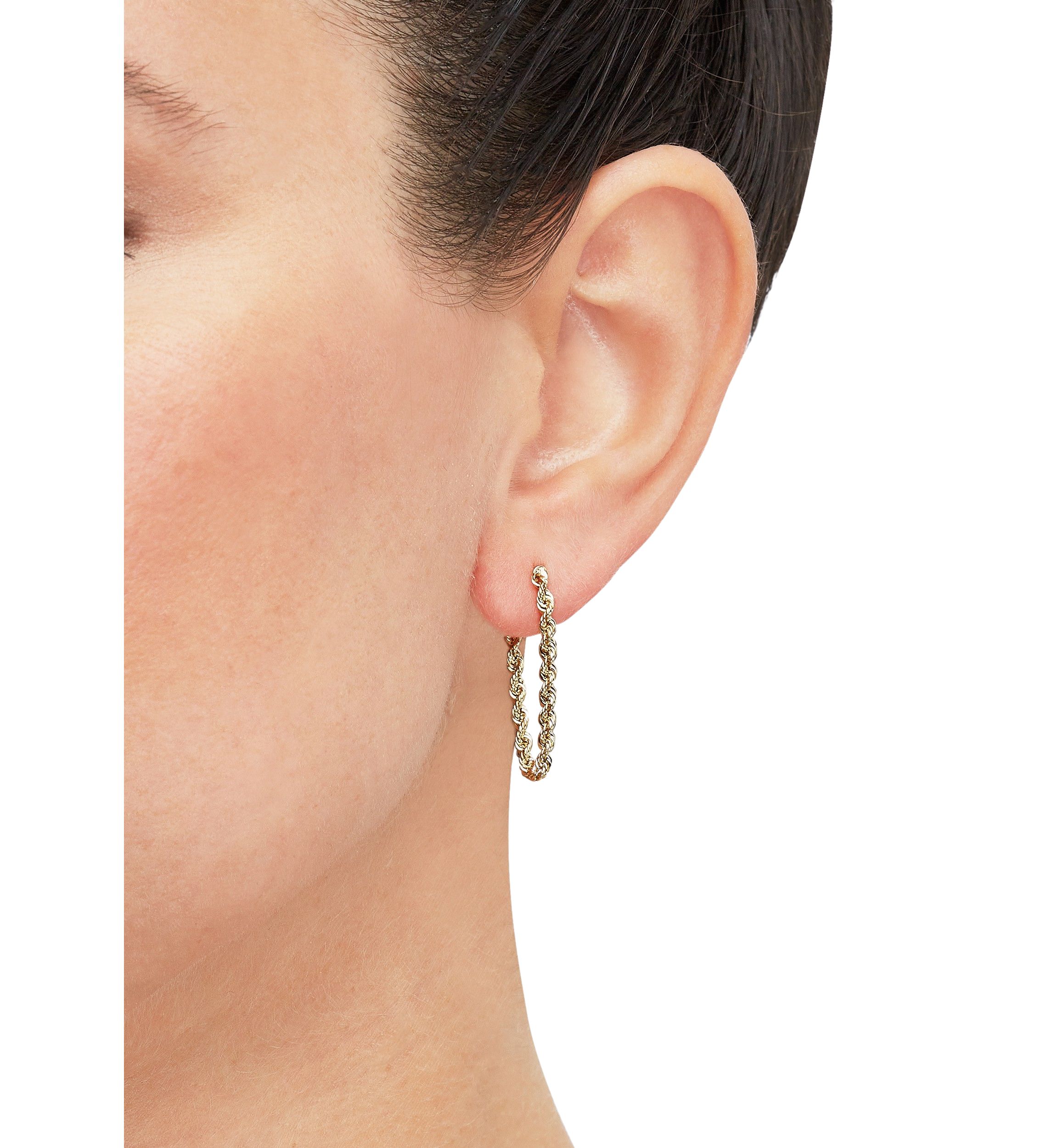 Hollow Rope Front to Back Chain Link Earrings in 10K Yellow Gold