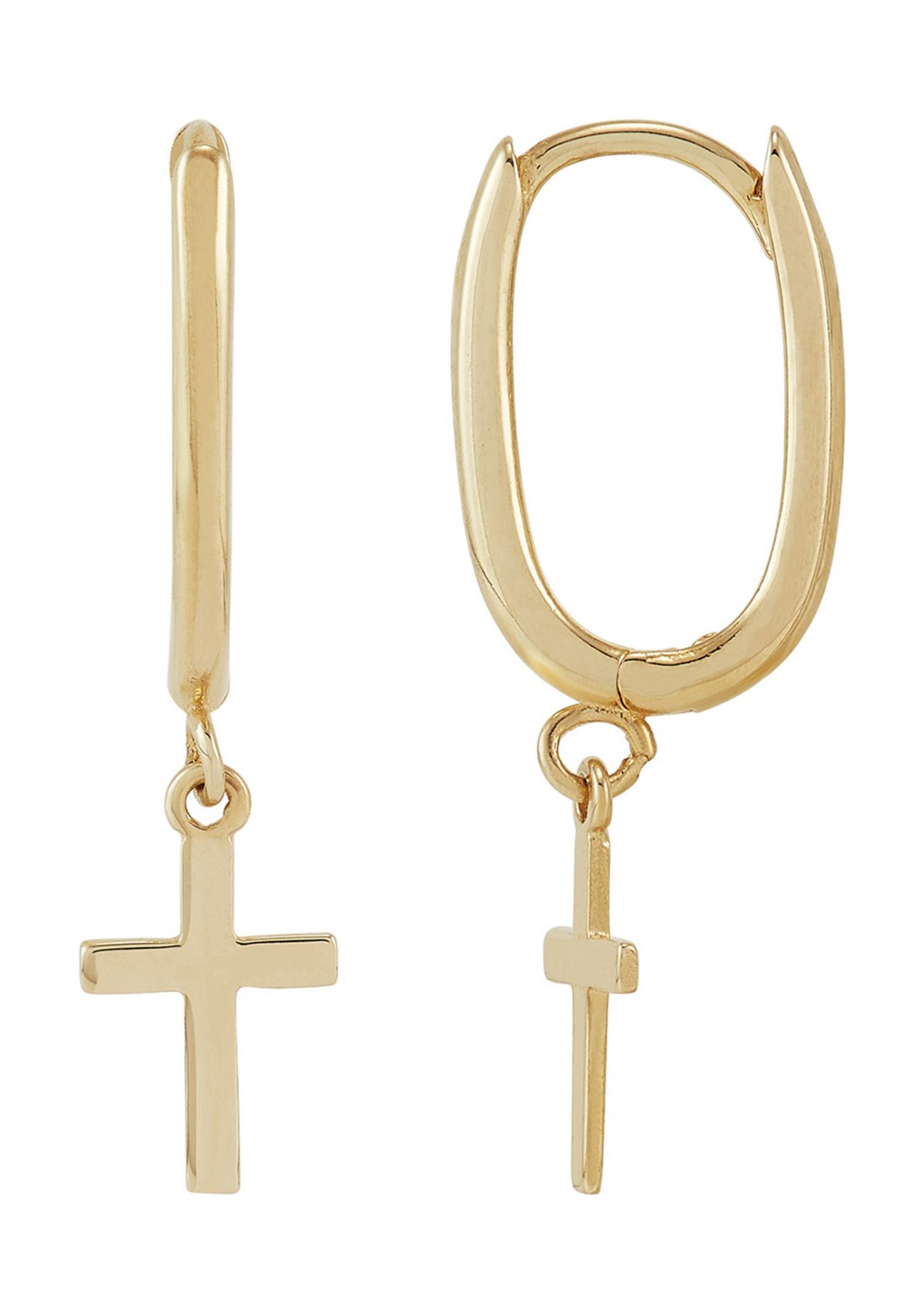 Huggie Earrings with Dangle Cross in 10K Yellow Gold