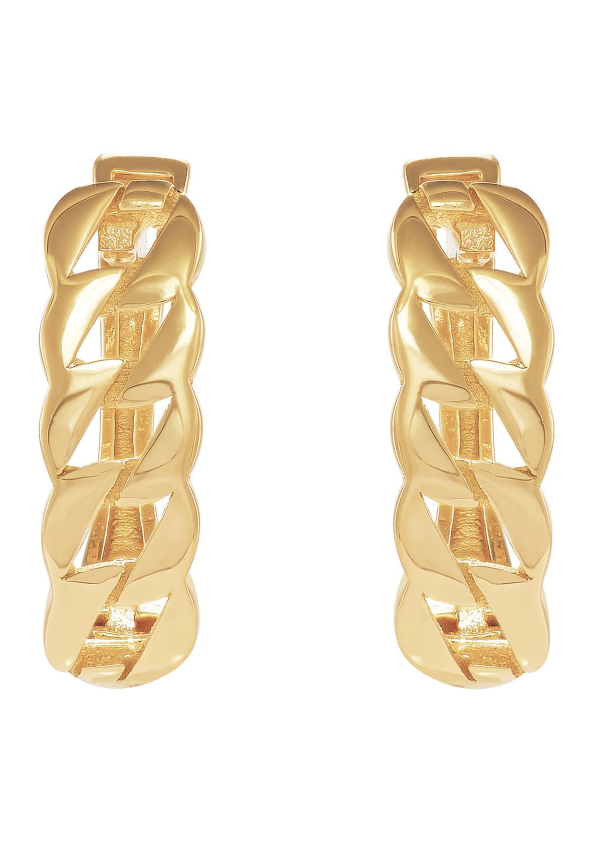 Curb Design Hoop Earrings in 10K Yellow Gold