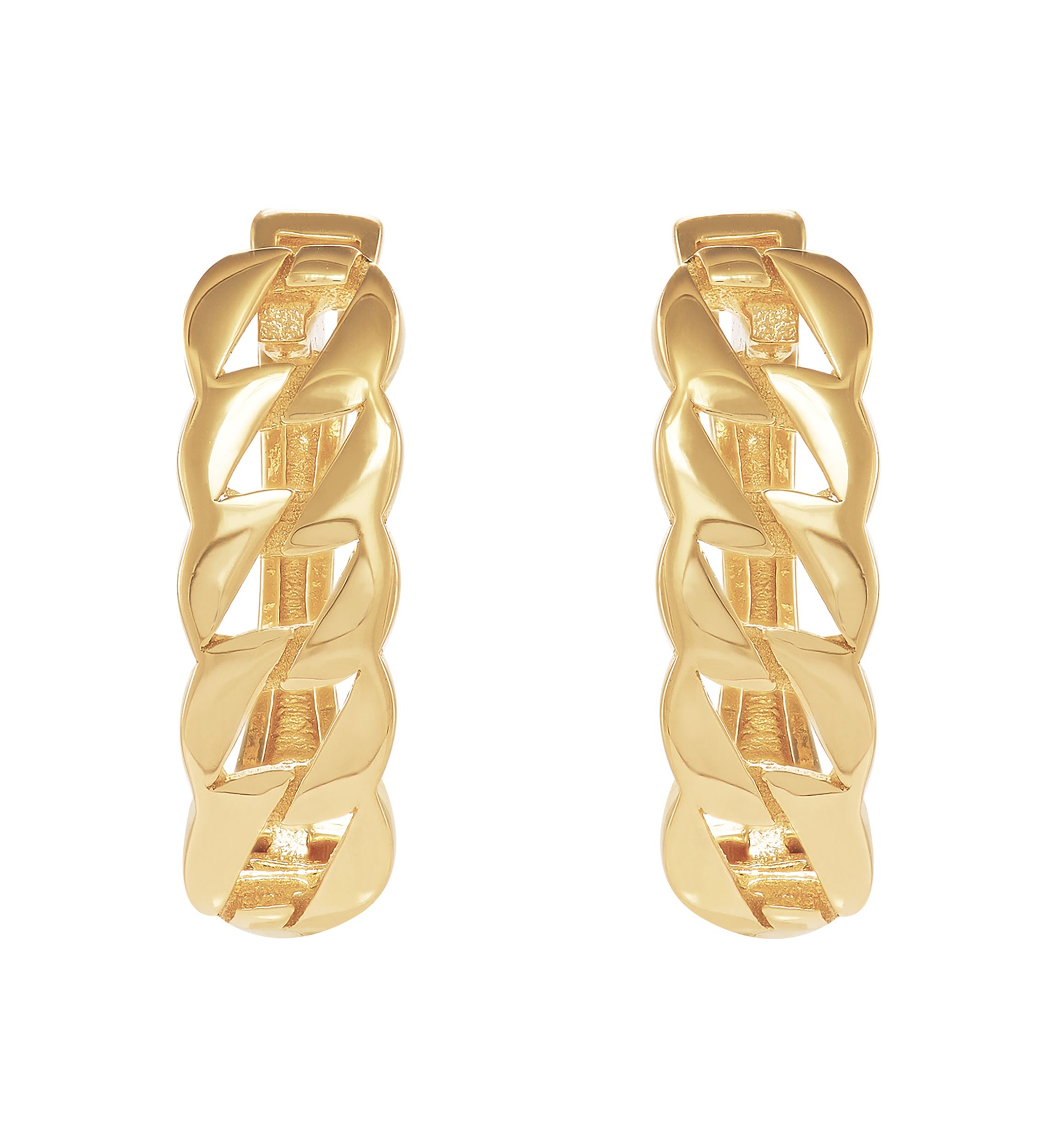 Curb Design Hoop Earrings in 10K Yellow Gold