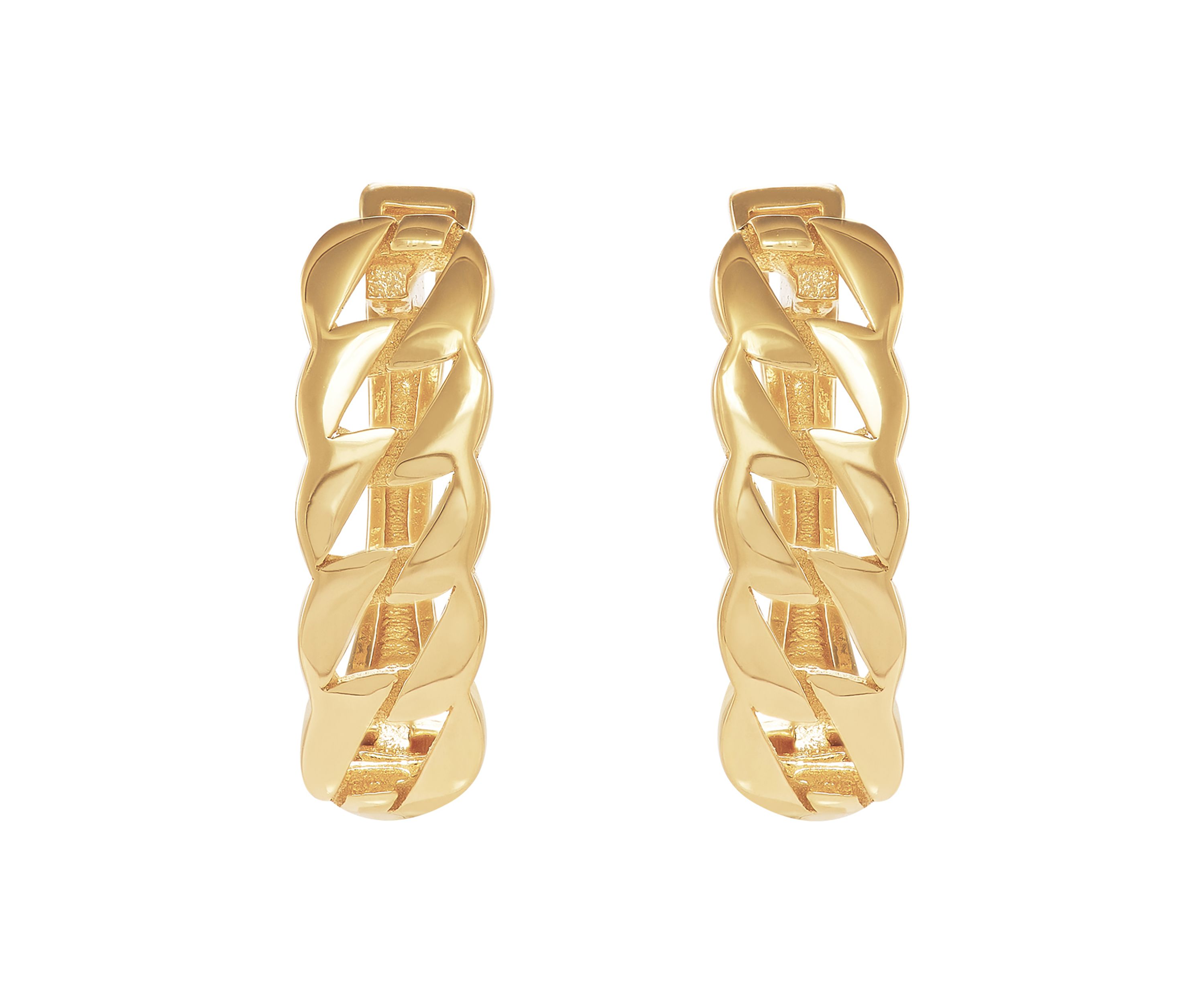 Curb Design Hoop Earrings in 10K Yellow Gold