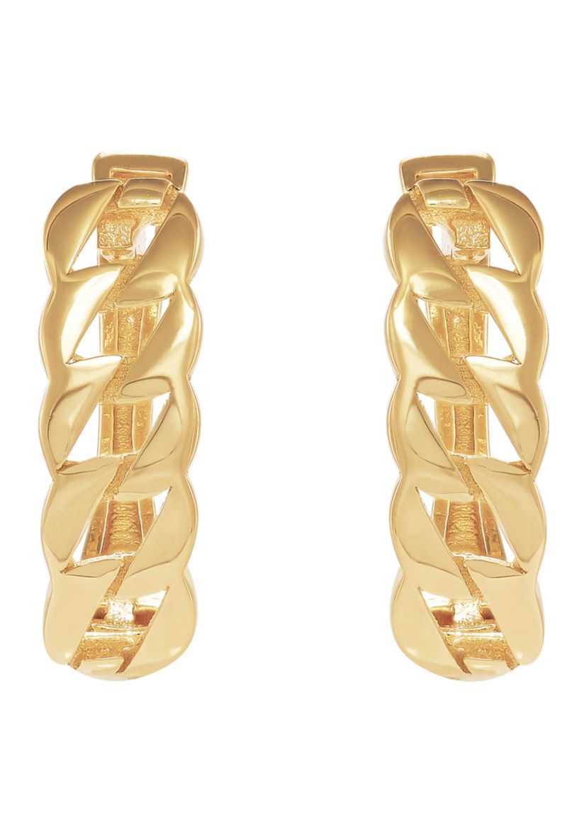 Curb Design Hoop Earrings in 10K Yellow Gold