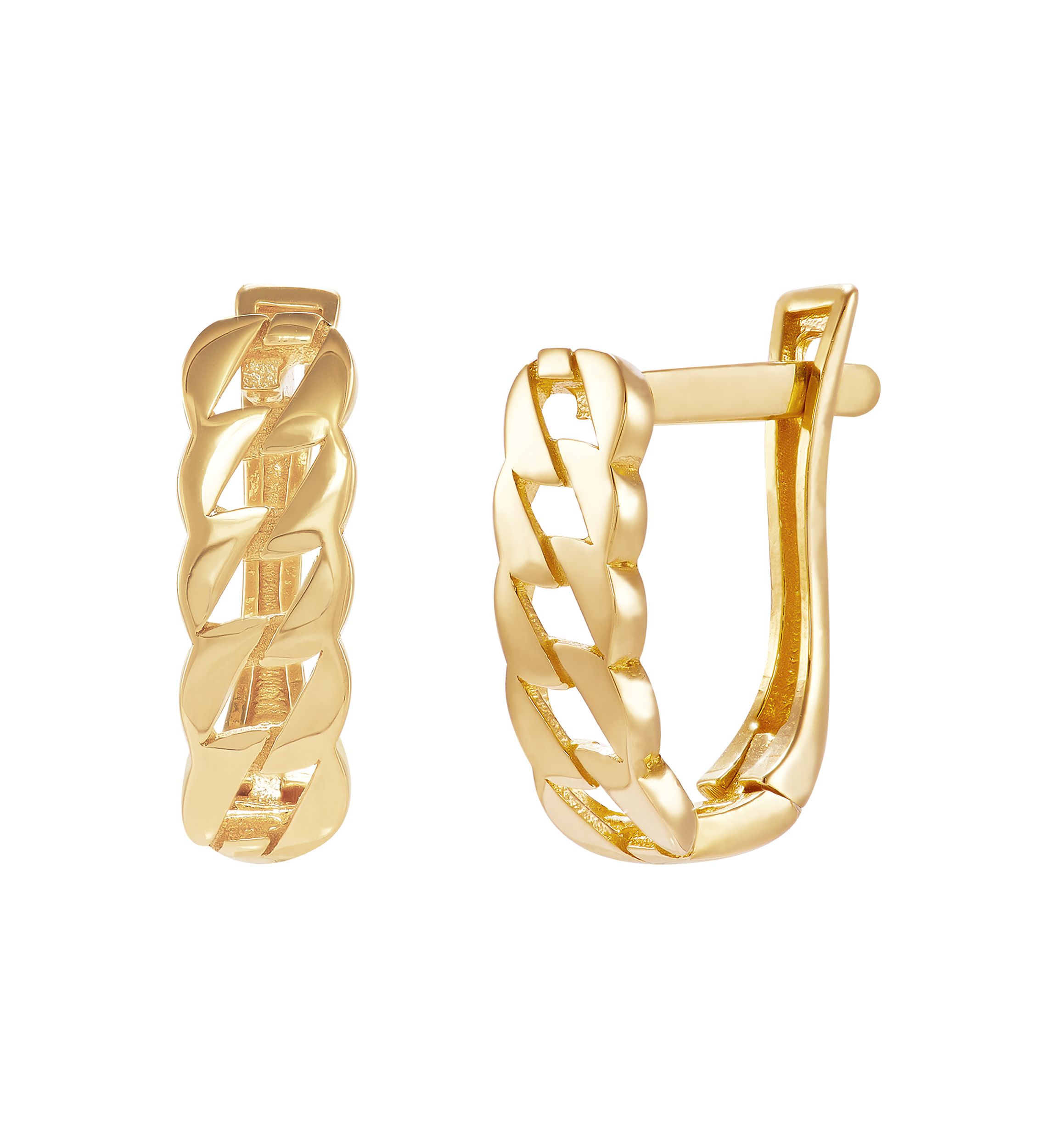 Curb Design Hoop Earrings in 10K Yellow Gold