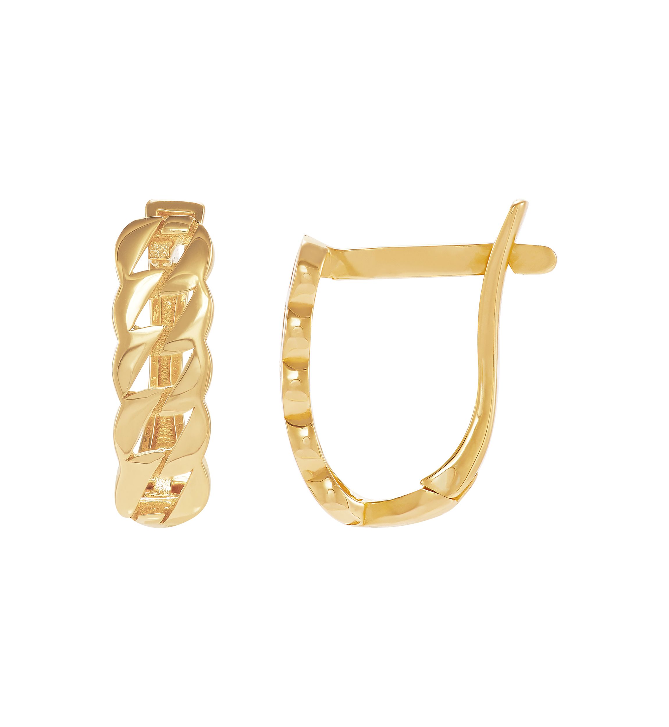 Curb Design Hoop Earrings in 10K Yellow Gold