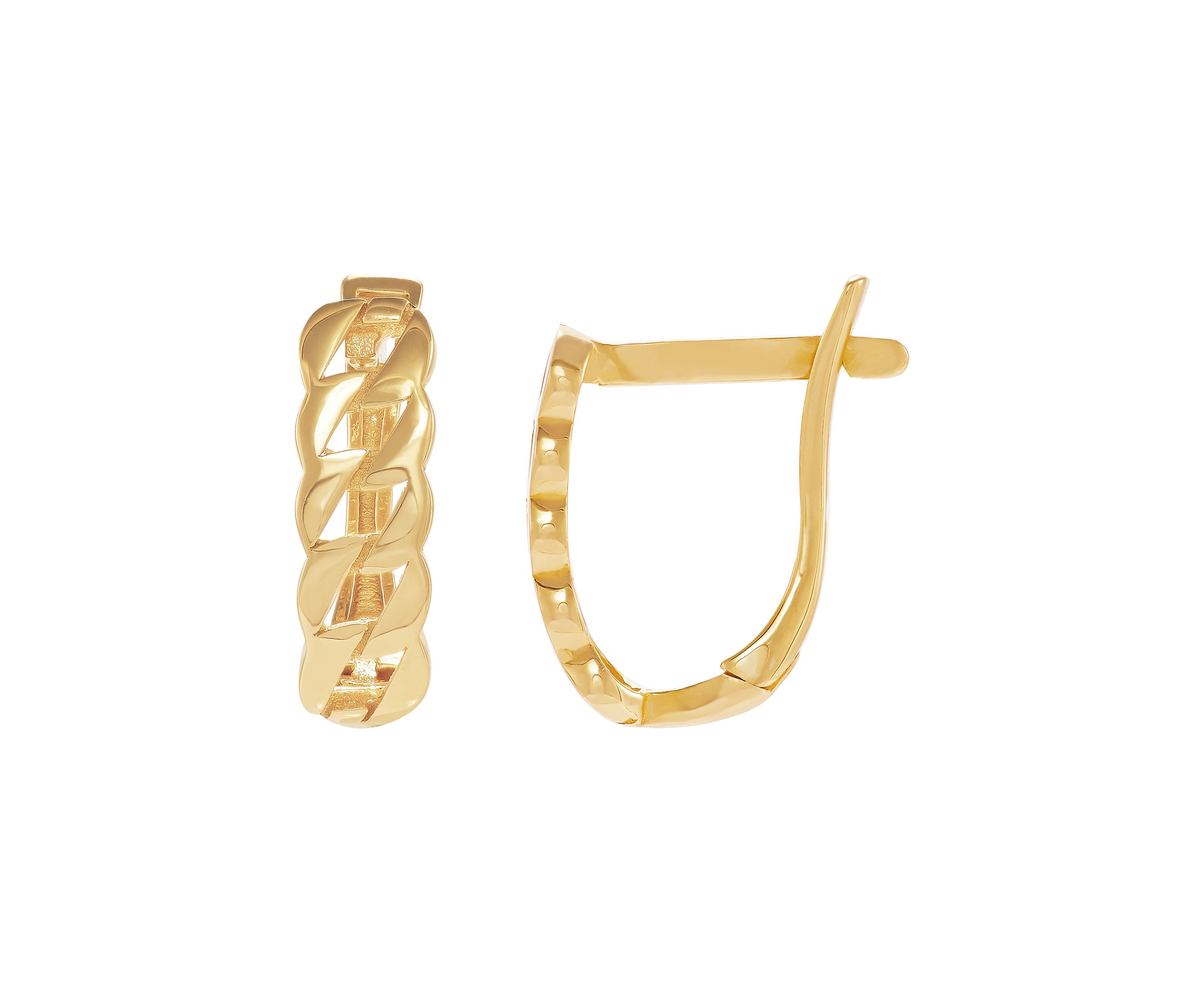 Curb Design Hoop Earrings in 10K Yellow Gold