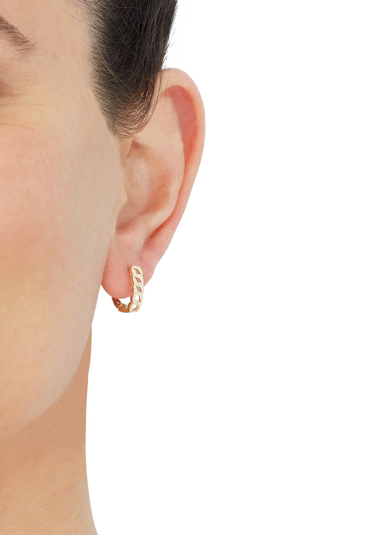 Curb Design Hoop Earrings in 10K Yellow Gold