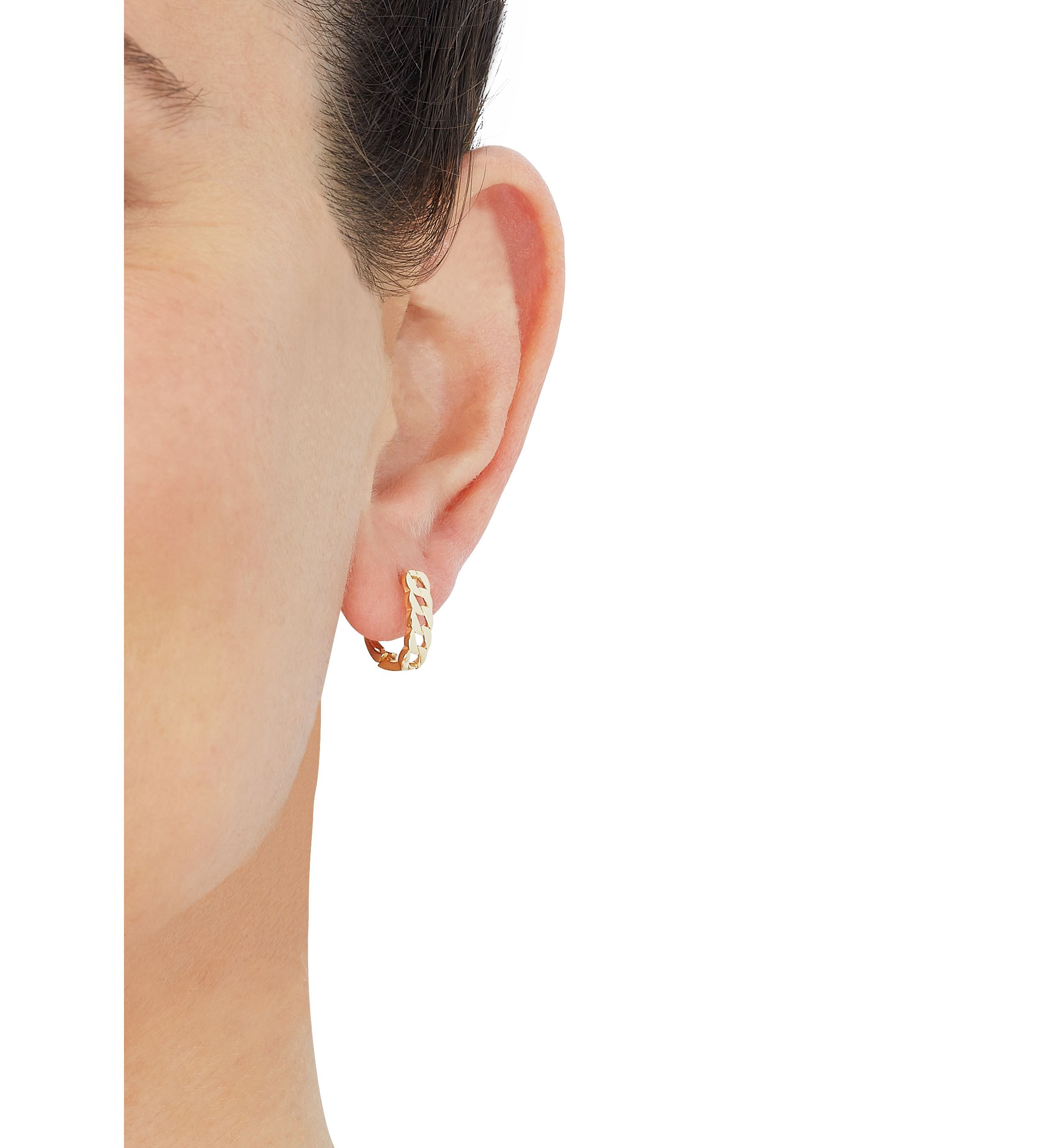 Curb Design Hoop Earrings in 10K Yellow Gold