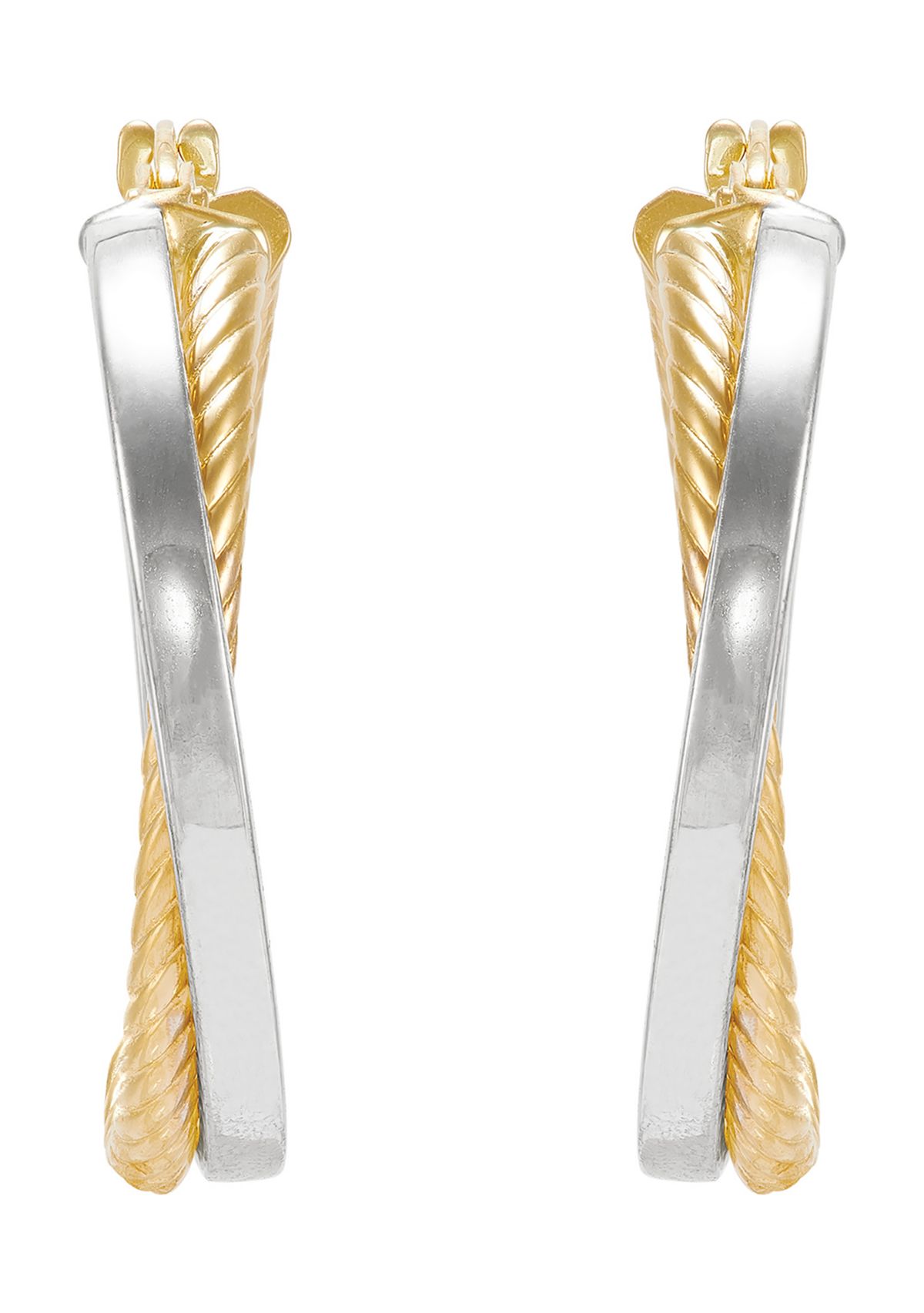 Bypass Tube Hoop Earrings in 10K Yellow and White Gold