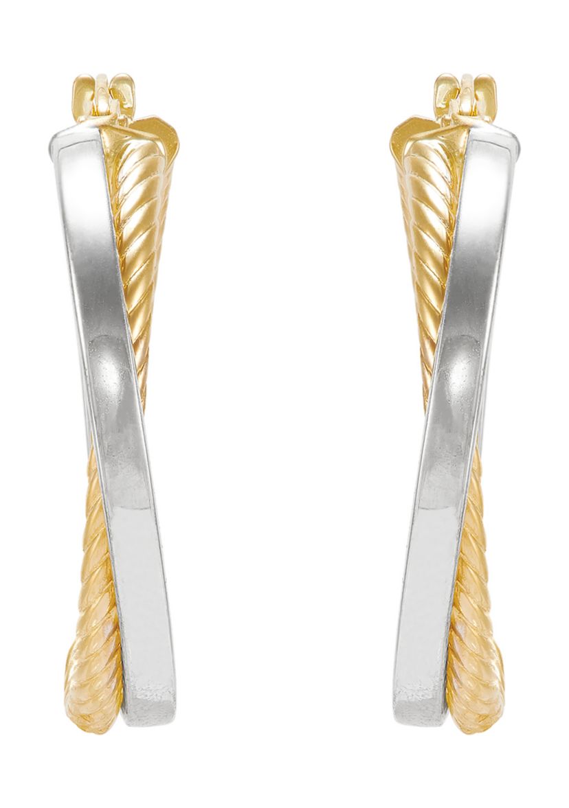Bypass Tube Hoop Earrings in 10K Yellow and White Gold