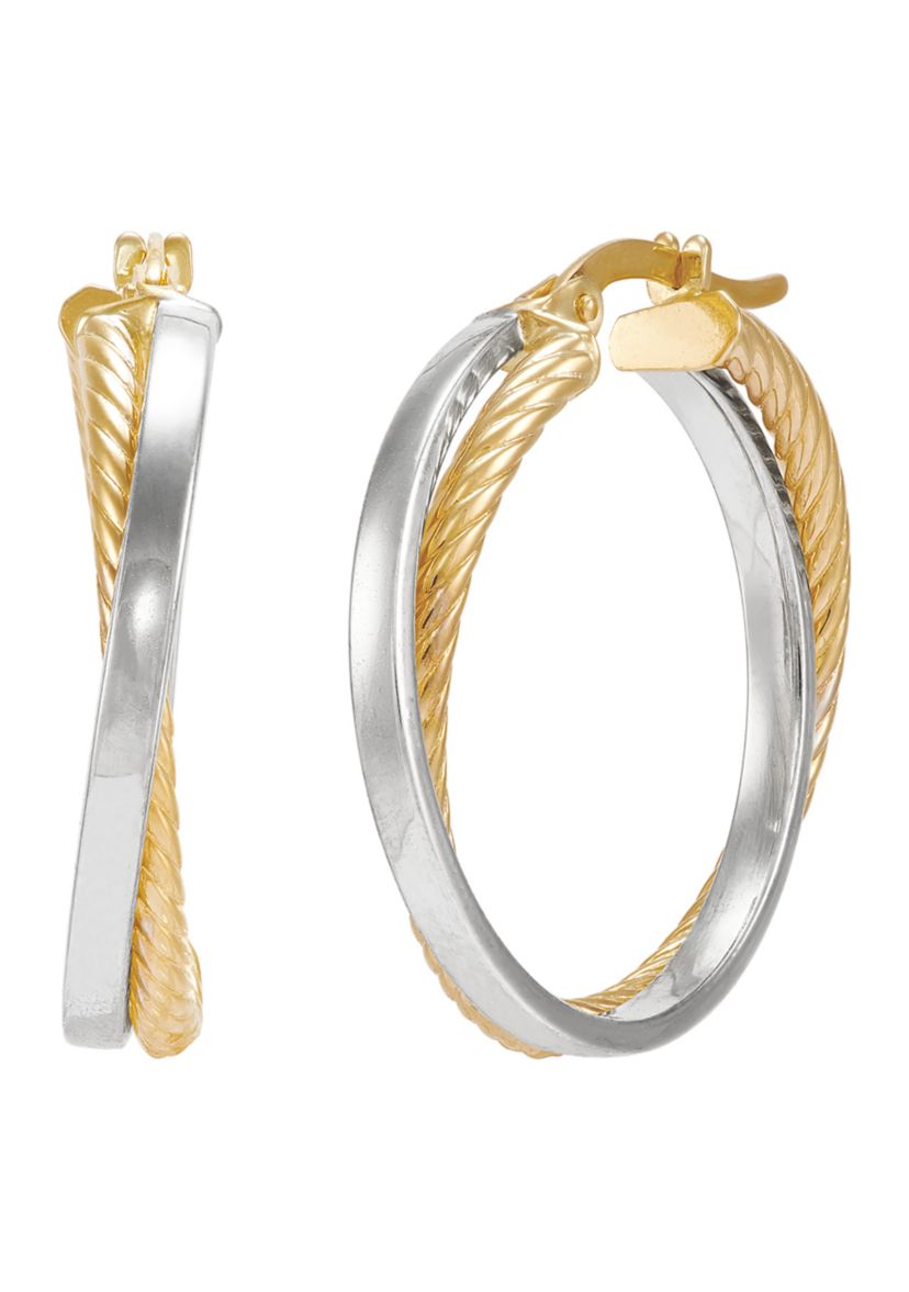 Bypass Tube Hoop Earrings in 10K Yellow and White Gold