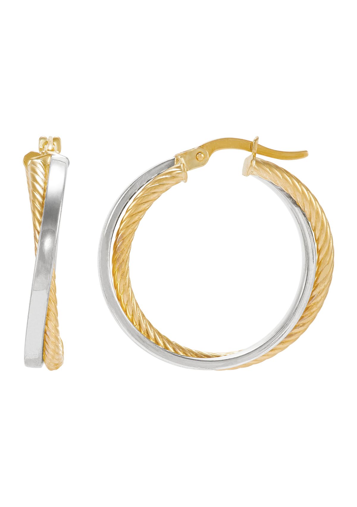 Bypass Tube Hoop Earrings in 10K Yellow and White Gold