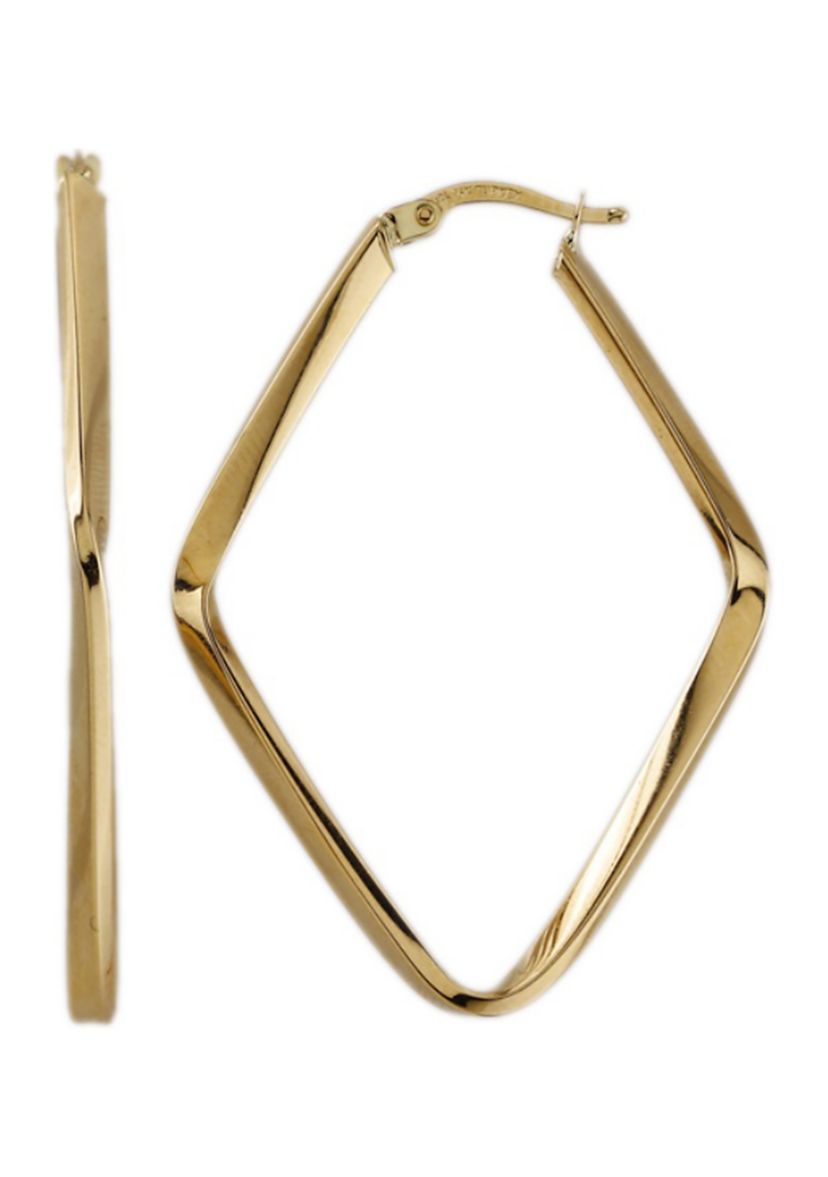 Diamond Shape Tube Hoop Earrings in 10K Yellow Gold