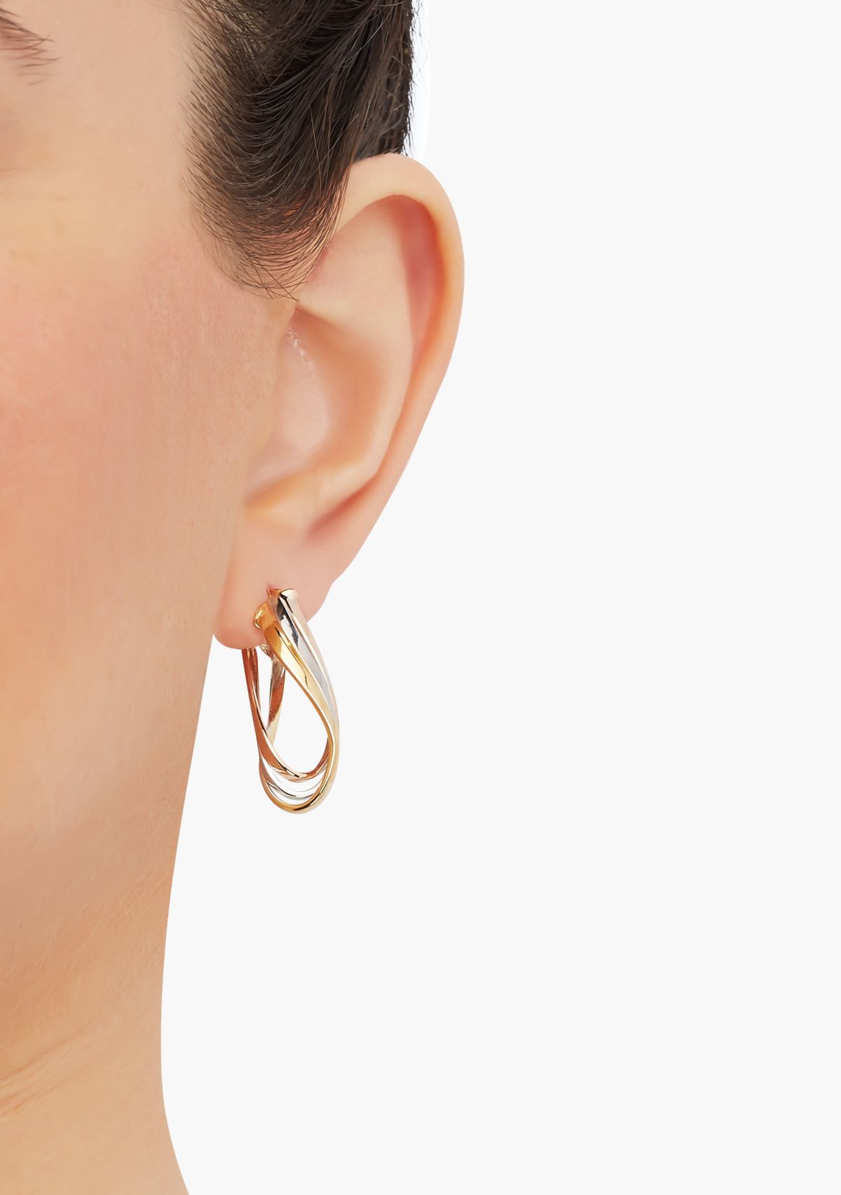 Triple Row Plain Twist Long Hoop Earrings in 10K Tri Tone Gold