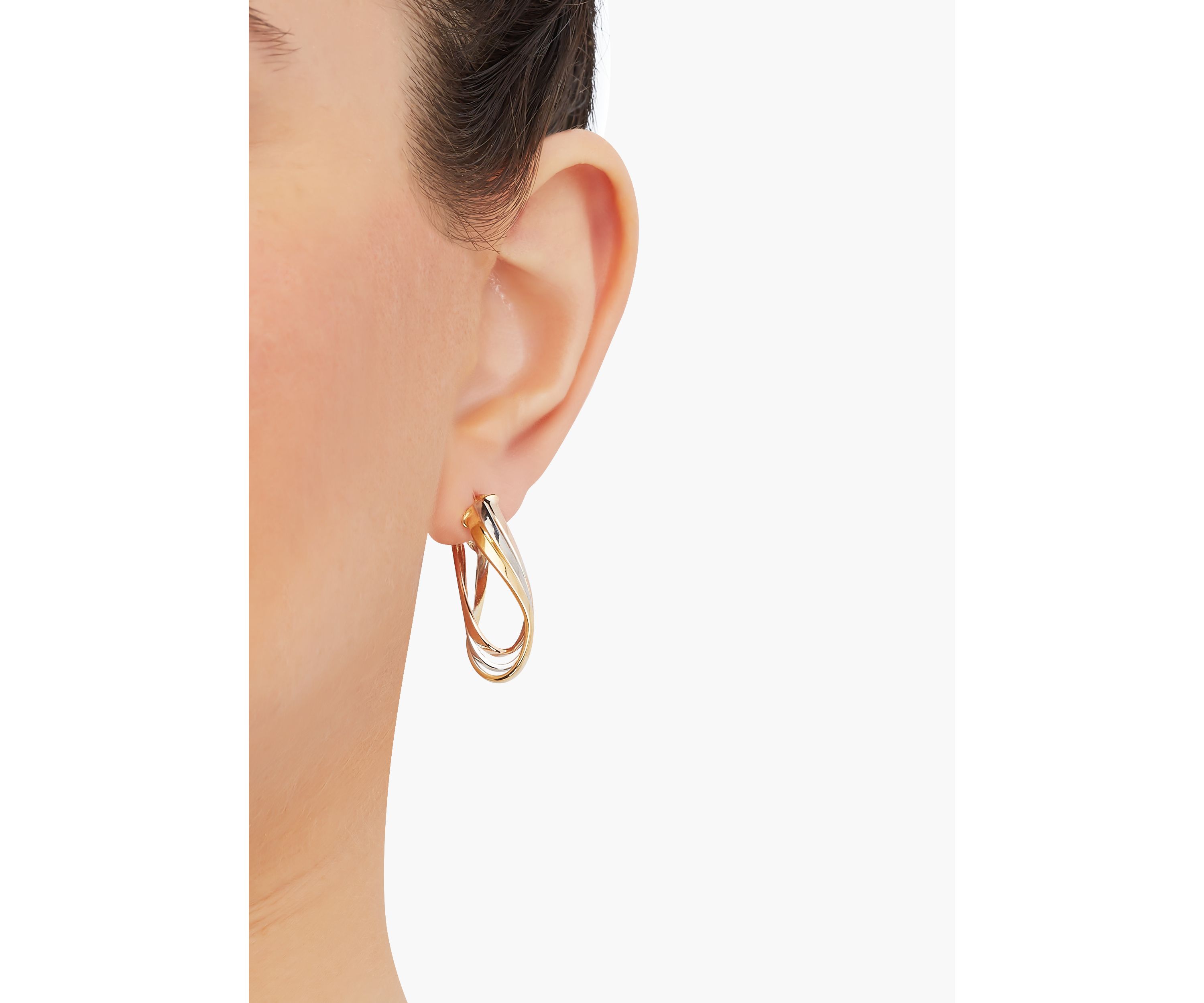 Triple Row Plain Twist Long Hoop Earrings in 10K Tri Tone Gold