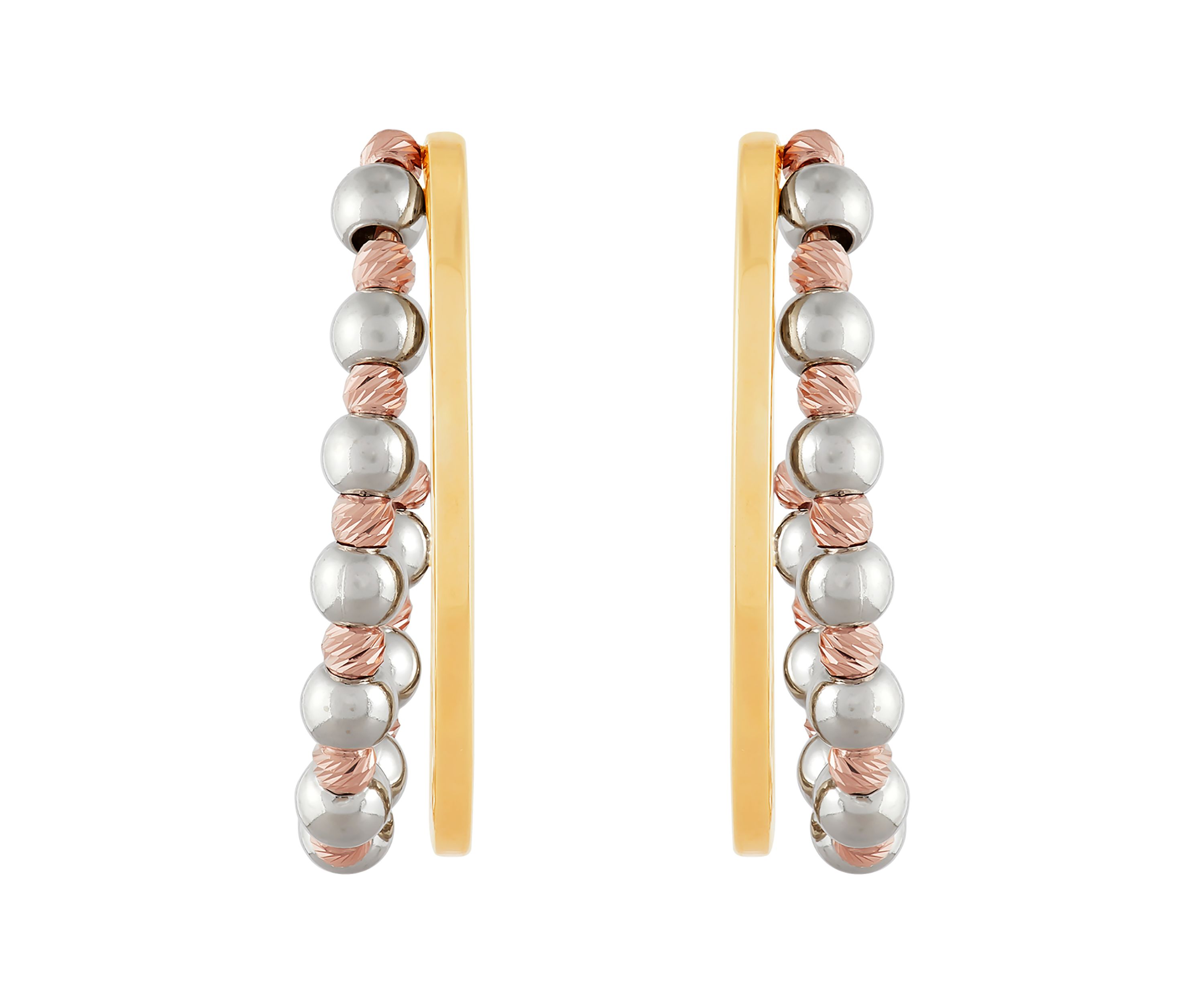 Beads Station J Hoop Earrings in 10K Yellow, White, and Rose Gold
