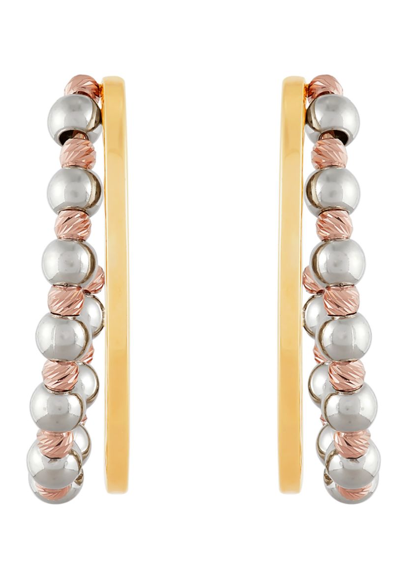 Beads Station J Hoop Earrings in 10K Yellow, White, and Rose Gold