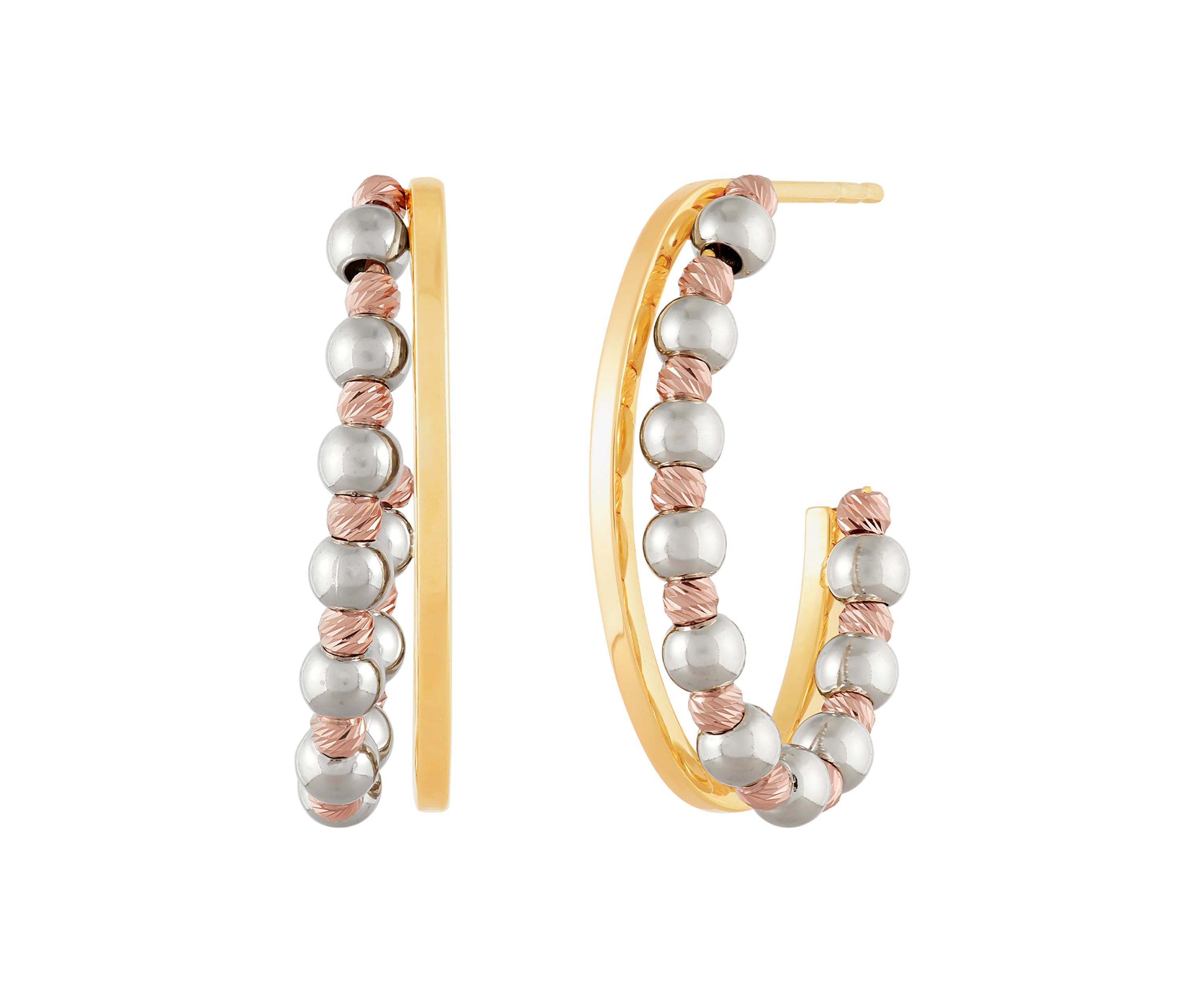 Beads Station J Hoop Earrings in 10K Yellow, White, and Rose Gold